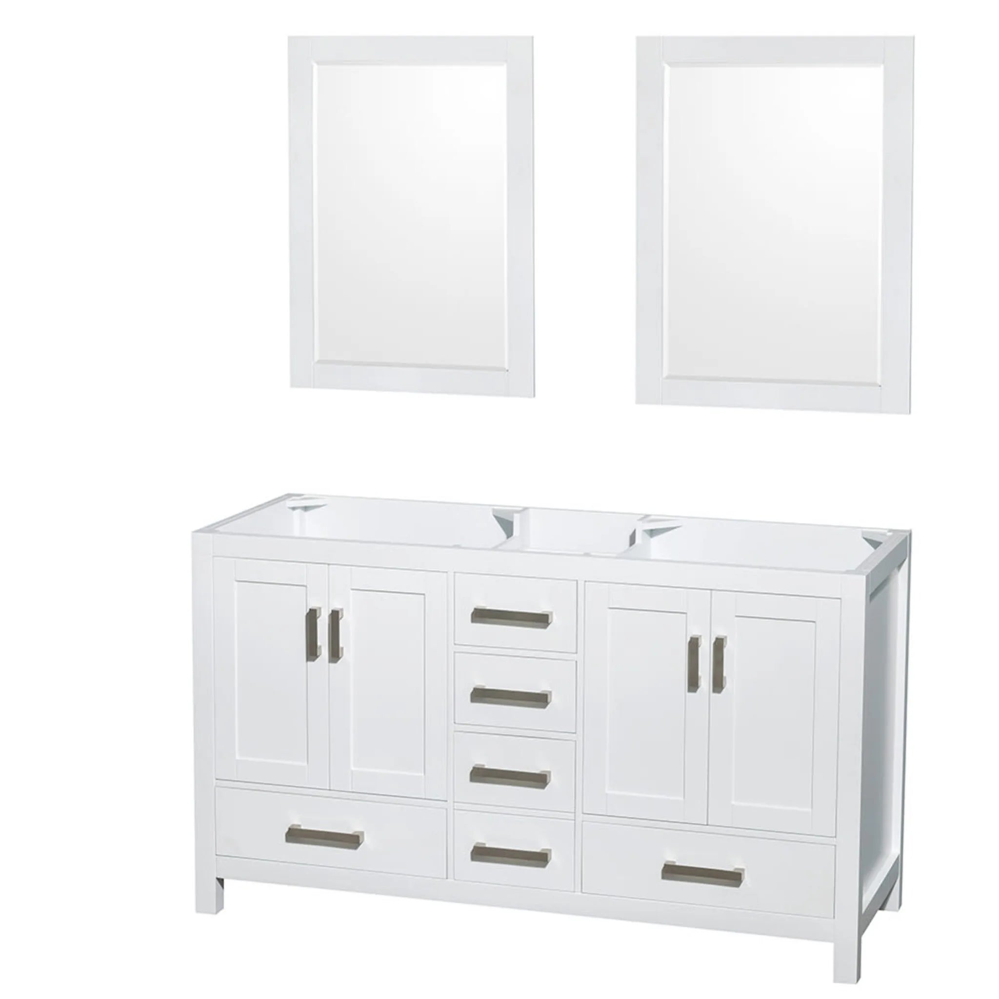 60" Sheffield Double Bathroom Vanity in White with Brushed Chrome Trim & 24" Mirror by Wyndham