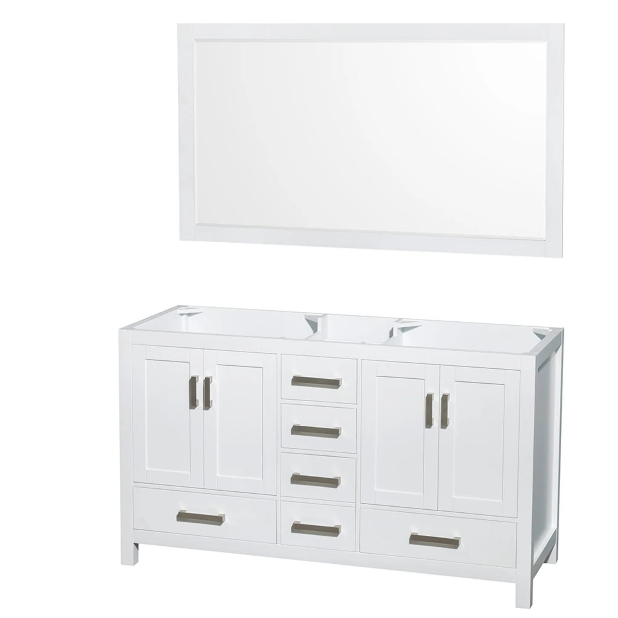 60" Sheffield Double Bathroom Vanity in White with Brushed Chrome Trim & 58" Mirror by Wyndham