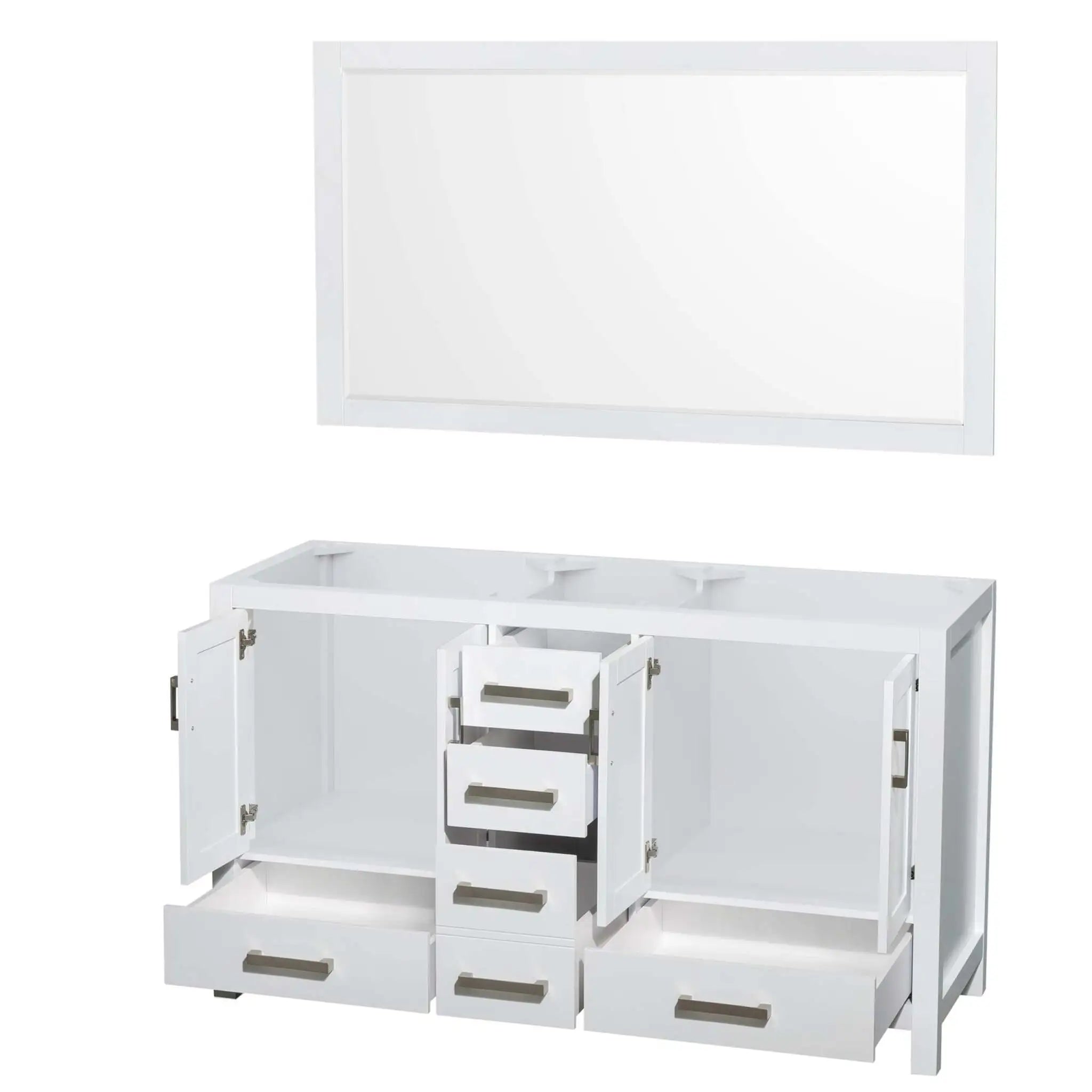 60" Sheffield Double Bathroom Vanity in White with Brushed Chrome Trim & 58" Mirror by Wyndham