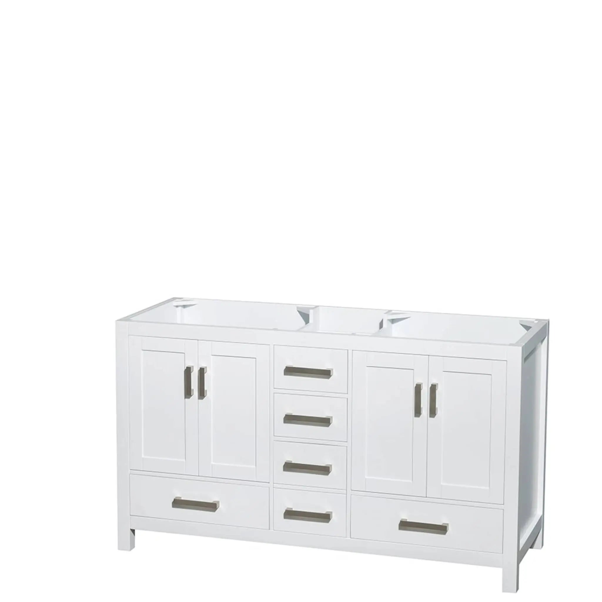 60" Sheffield Double Bathroom Vanity in White with Brushed Chrome Trim & 58" Mirror by Wyndham