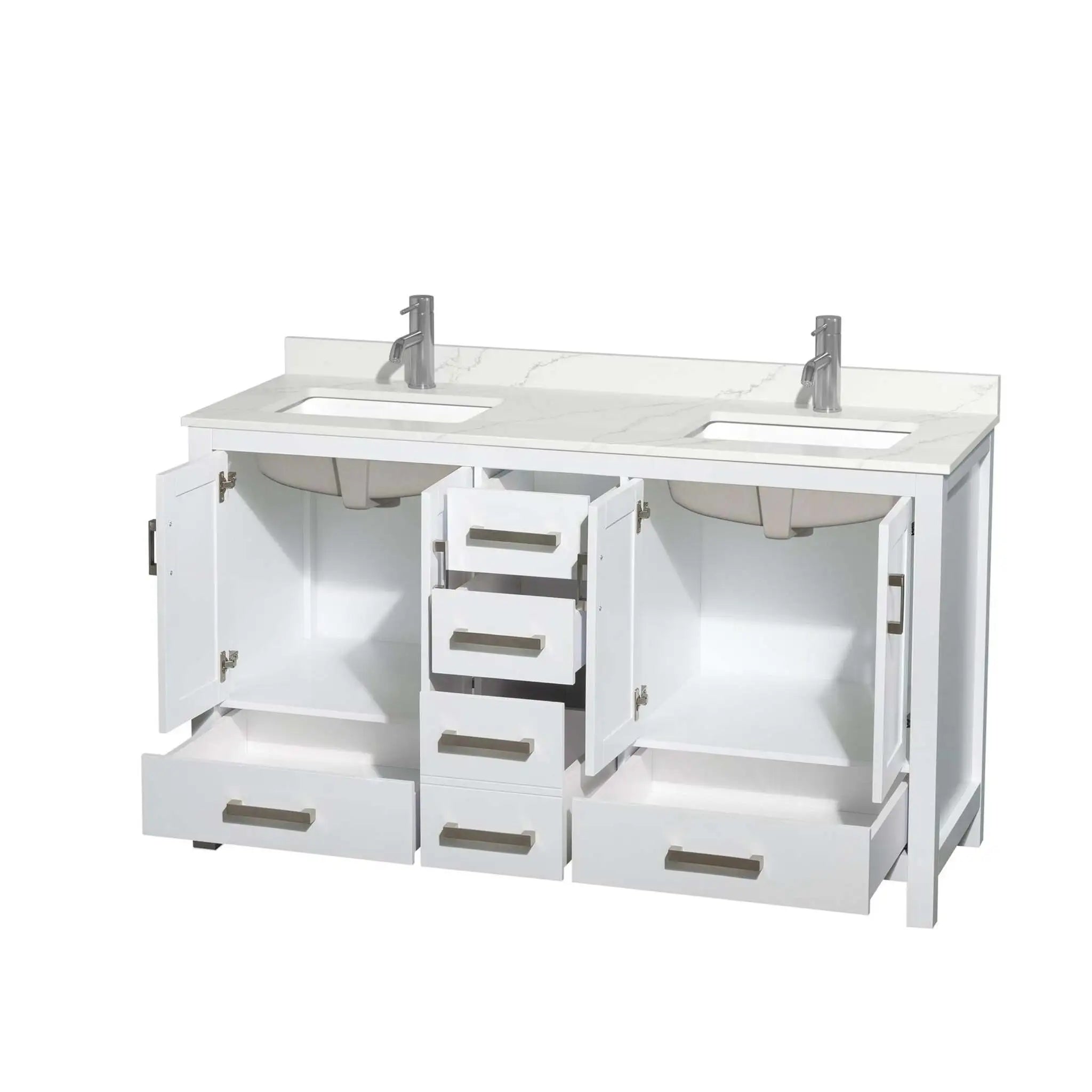 60" Sheffield Double Bathroom Vanity in White with Brushed Chrome Trim by Wyndham
