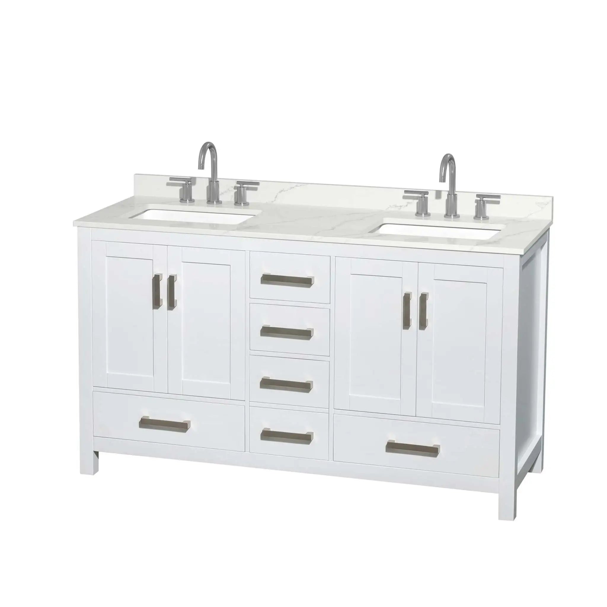 60" Sheffield Double Bathroom Vanity in White with Brushed Chrome Trim by Wyndham