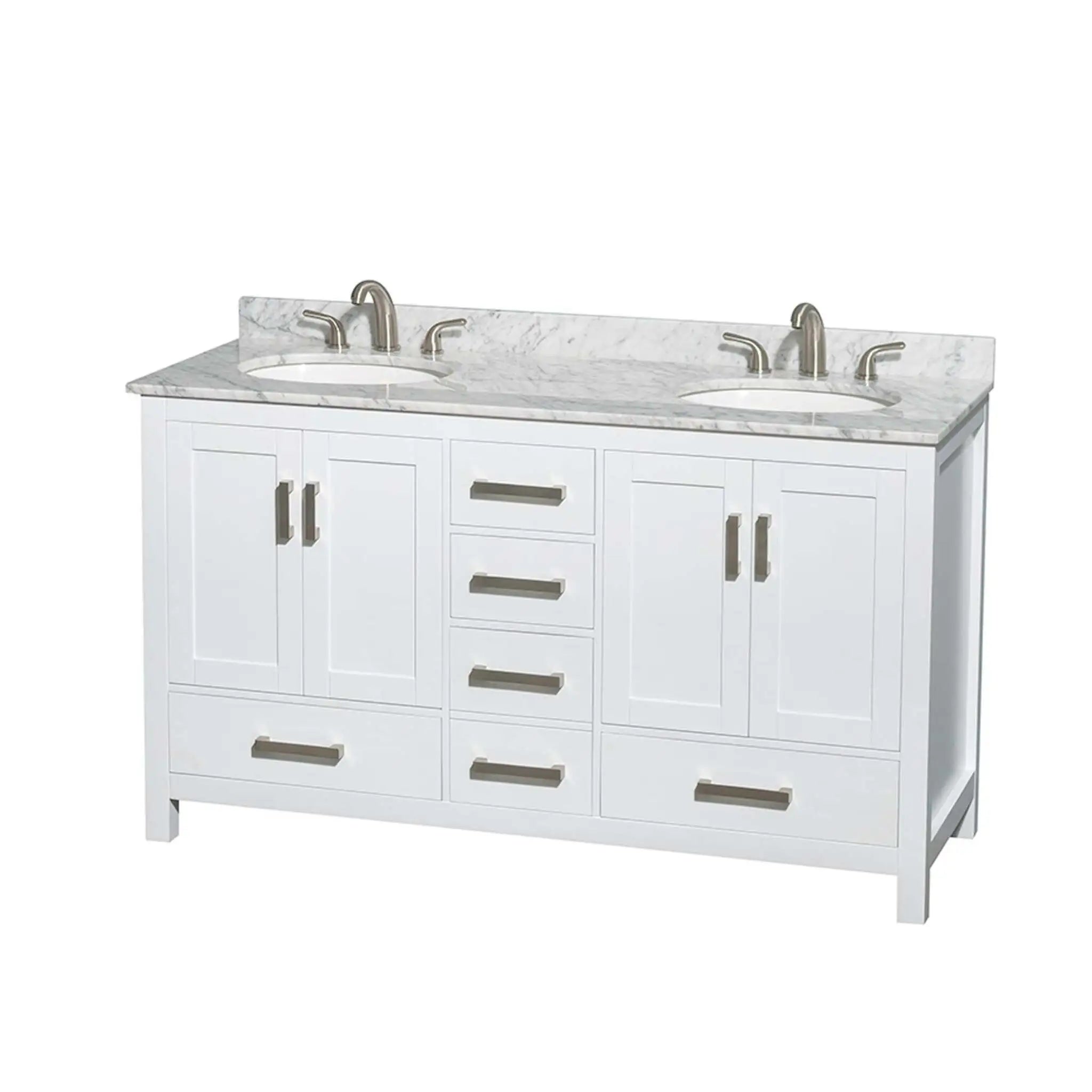 60" Sheffield Double Bathroom Vanity in White with Brushed Chrome Trim by Wyndham