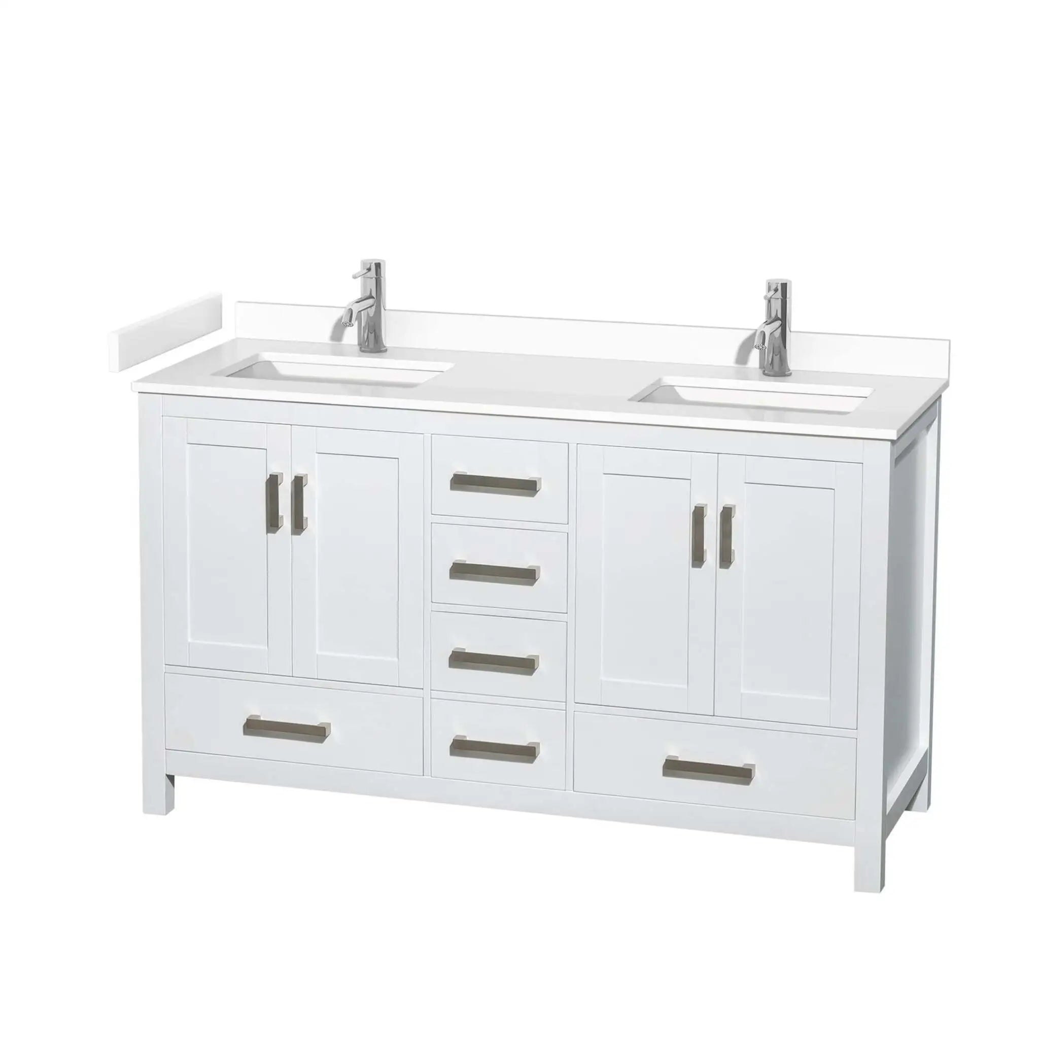 60" Sheffield Double Bathroom Vanity in White with Brushed Chrome Trim by Wyndham
