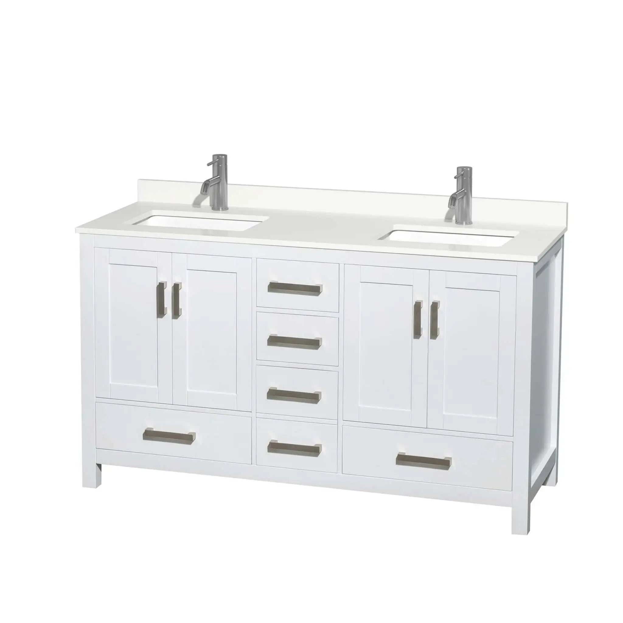 60" Sheffield Double Bathroom Vanity in White with Brushed Chrome Trim by Wyndham