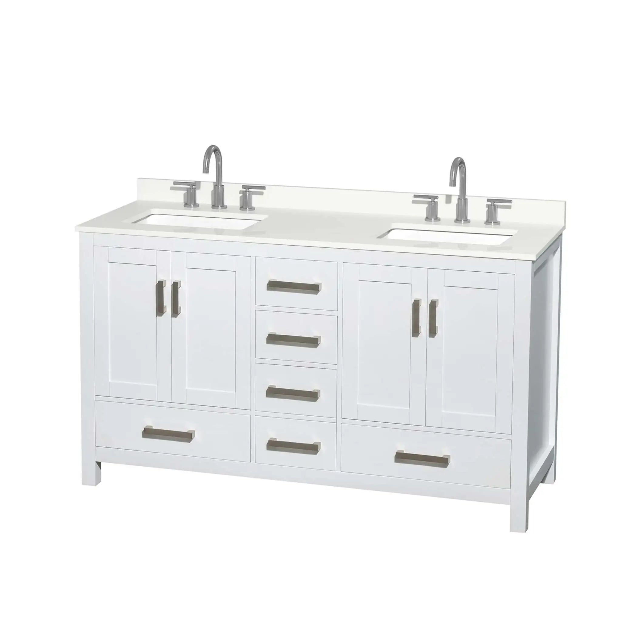 60" Sheffield Double Bathroom Vanity in White with Brushed Chrome Trim by Wyndham