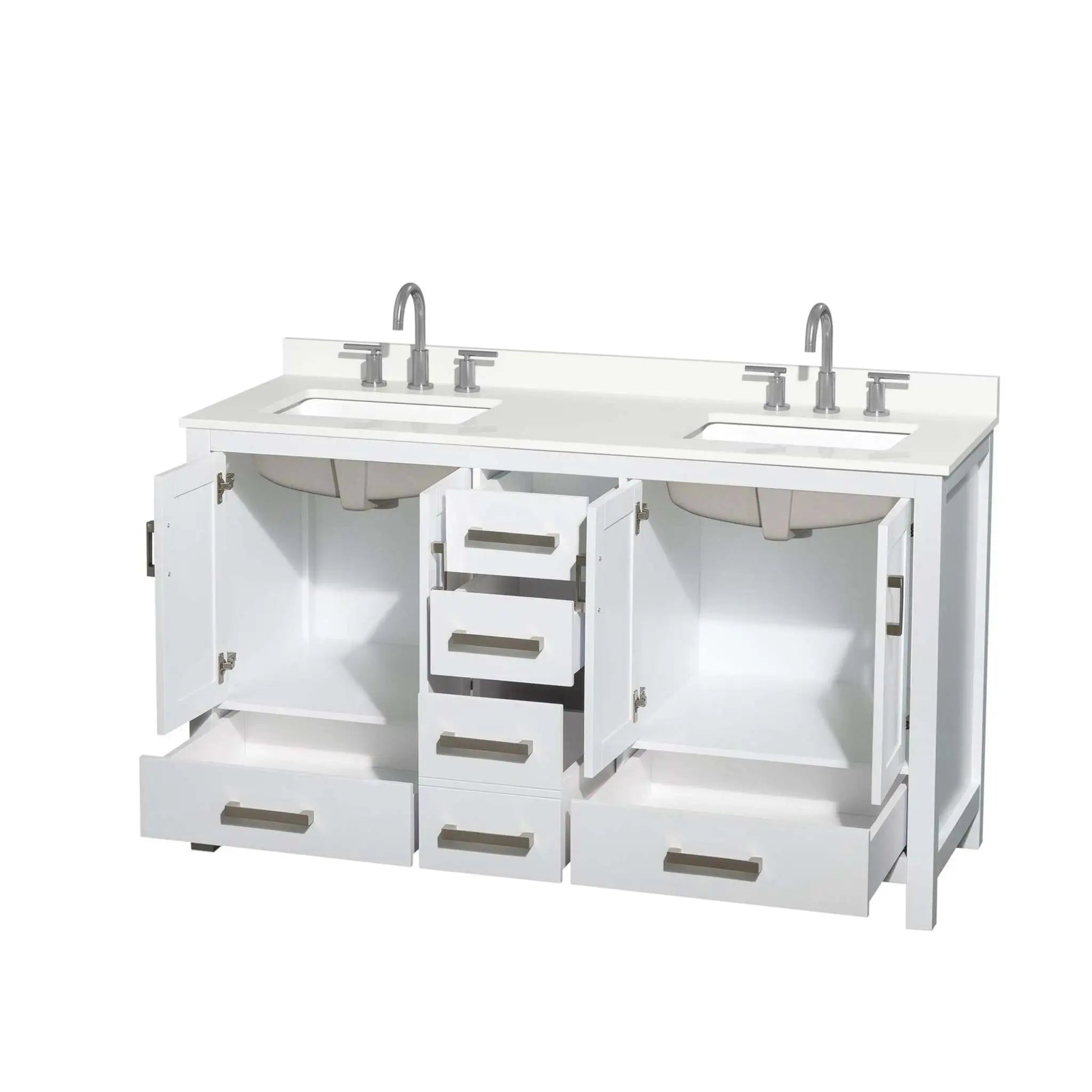 60" Sheffield Double Bathroom Vanity in White with Brushed Chrome Trim by Wyndham