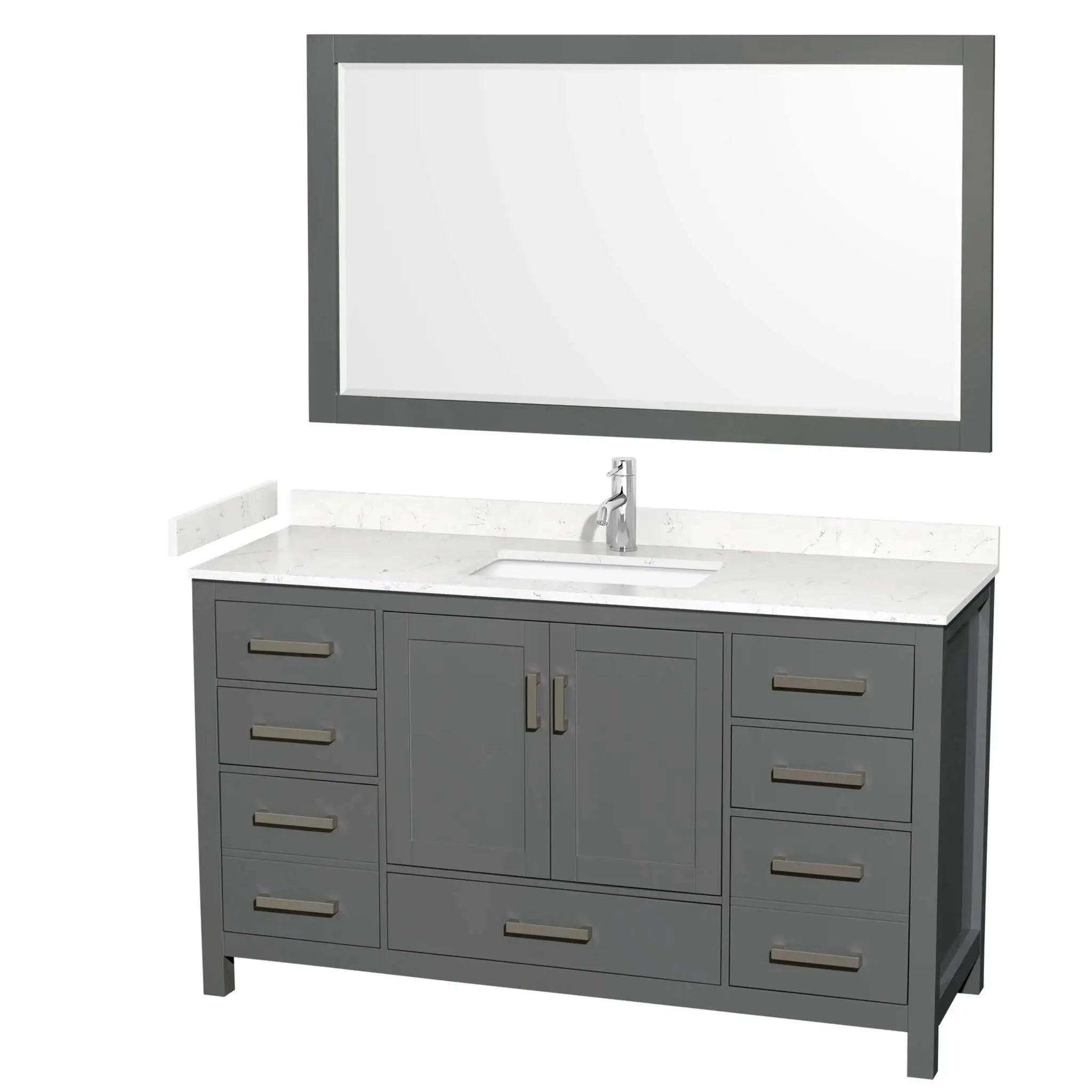 60" Sheffield Single Bathroom Vanity in Dark Gray with Brushed Chrome Trim & 58" Mirror by Wyndham
