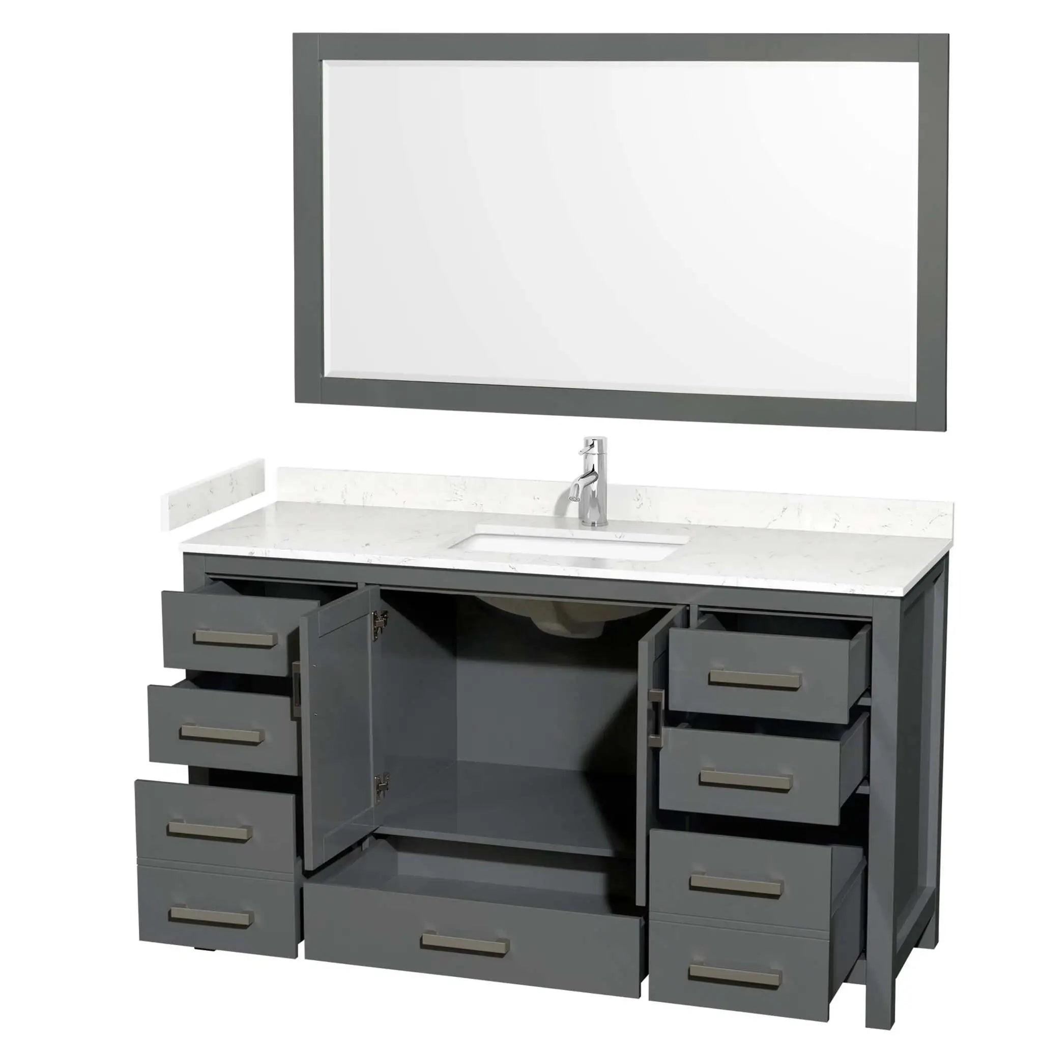 60" Sheffield Single Bathroom Vanity in Dark Gray with Brushed Chrome Trim & 58" Mirror by Wyndham