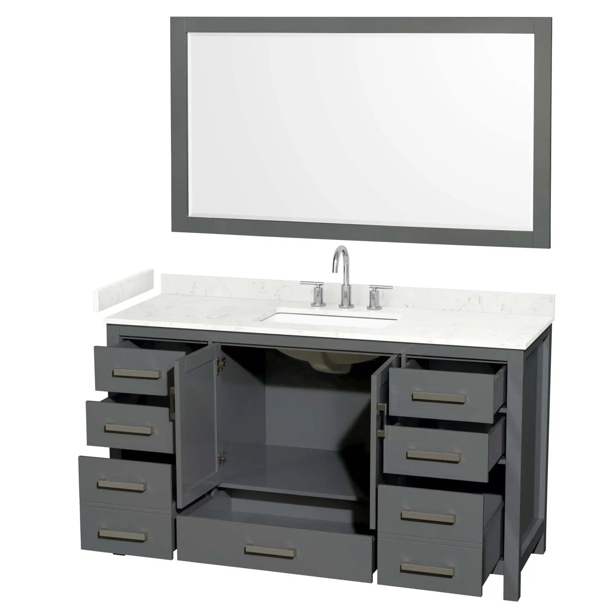 60" Sheffield Single Bathroom Vanity in Dark Gray with Brushed Chrome Trim & 58" Mirror by Wyndham