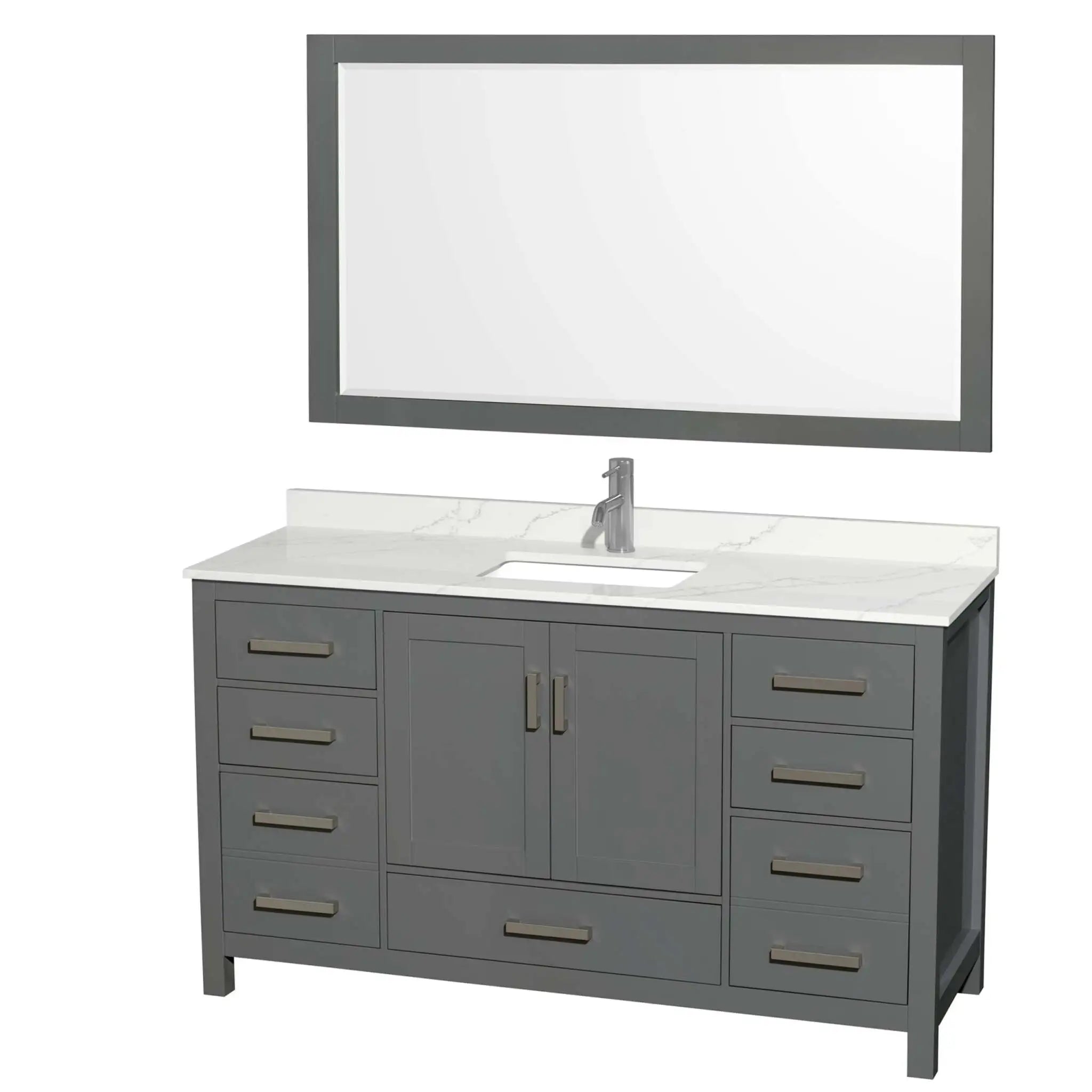 60" Sheffield Single Bathroom Vanity in Dark Gray with Brushed Chrome Trim & 58" Mirror by Wyndham