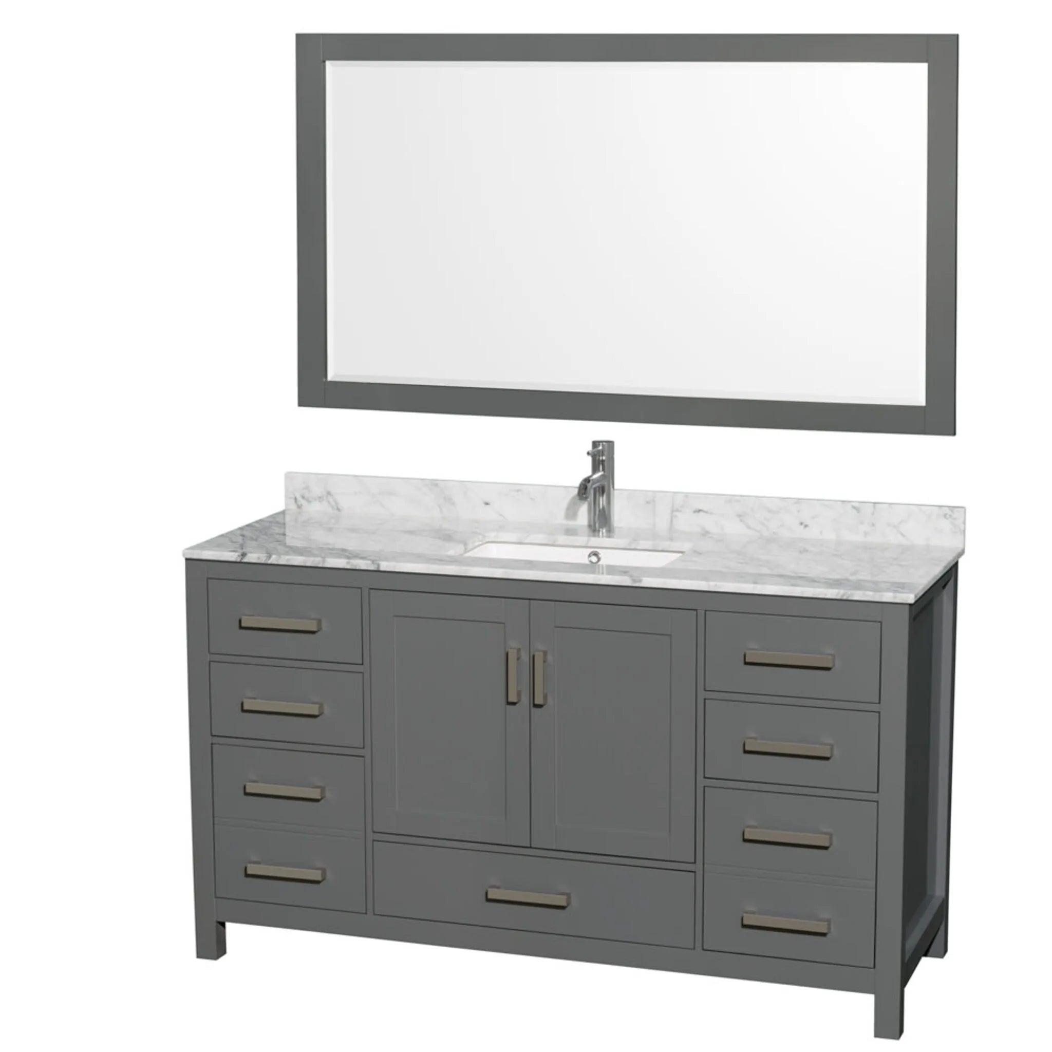 60" Sheffield Single Bathroom Vanity in Dark Gray with Brushed Chrome Trim & 58" Mirror by Wyndham