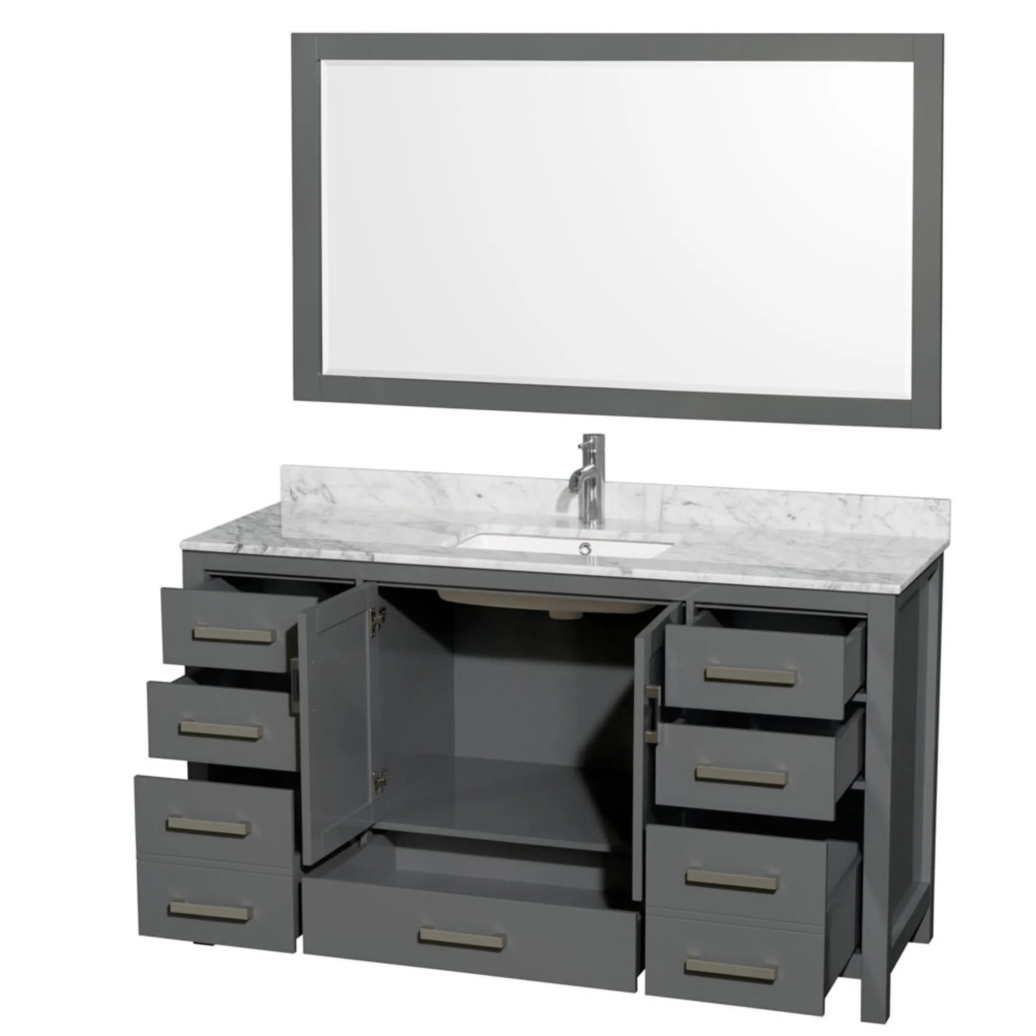 60" Sheffield Single Bathroom Vanity in Dark Gray with Brushed Chrome Trim & 58" Mirror by Wyndham