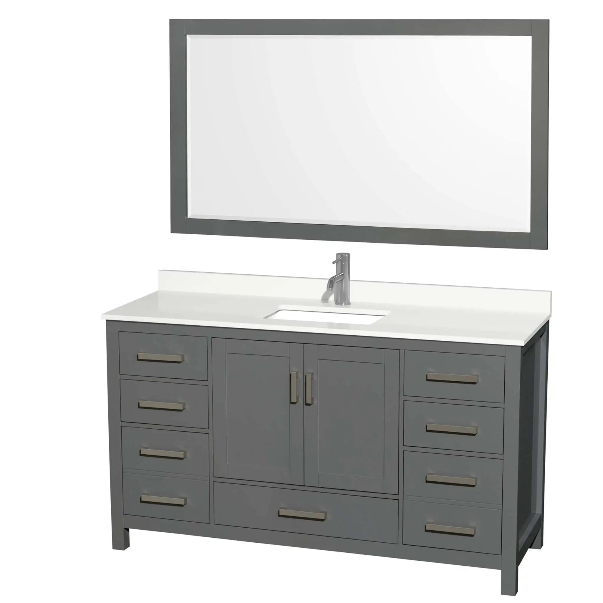 60" Sheffield Single Bathroom Vanity in Dark Gray with Brushed Chrome Trim & 58" Mirror by Wyndham