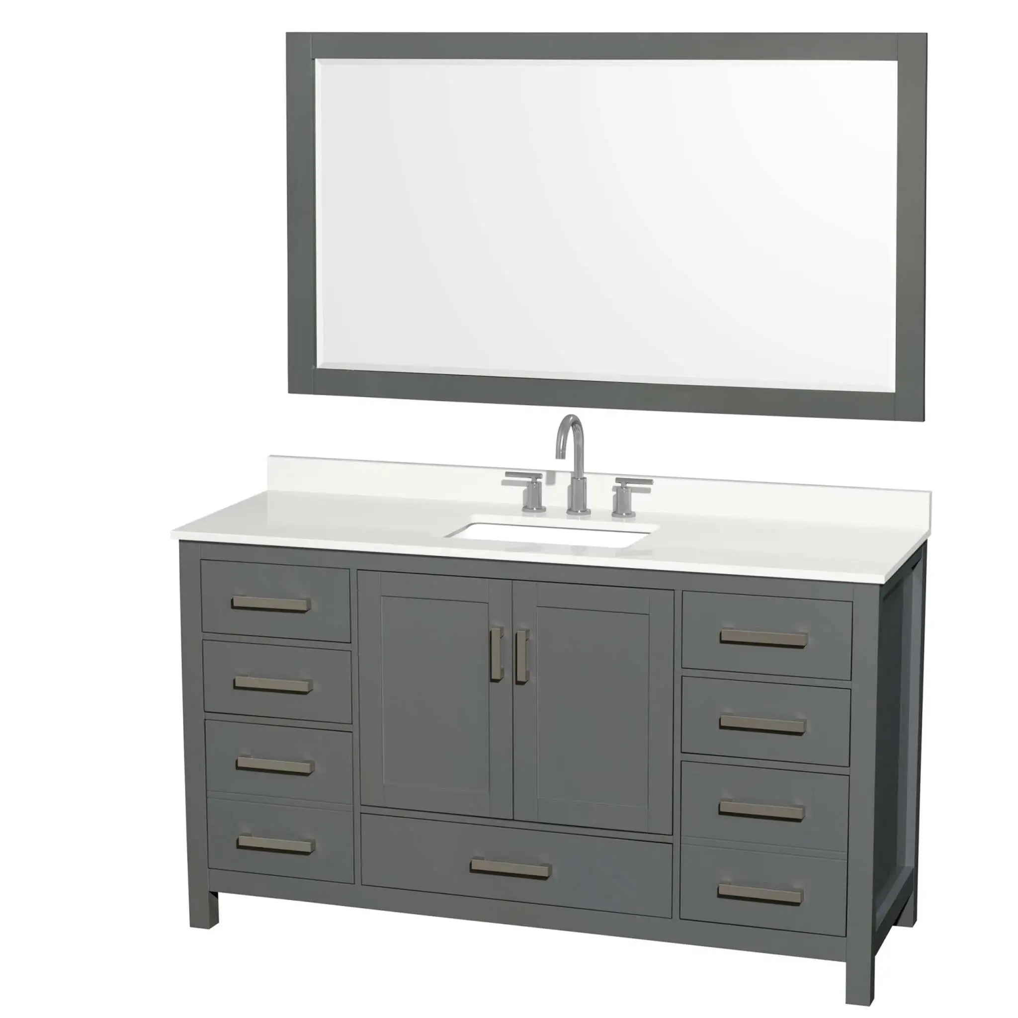 60" Sheffield Single Bathroom Vanity in Dark Gray with Brushed Chrome Trim & 58" Mirror by Wyndham