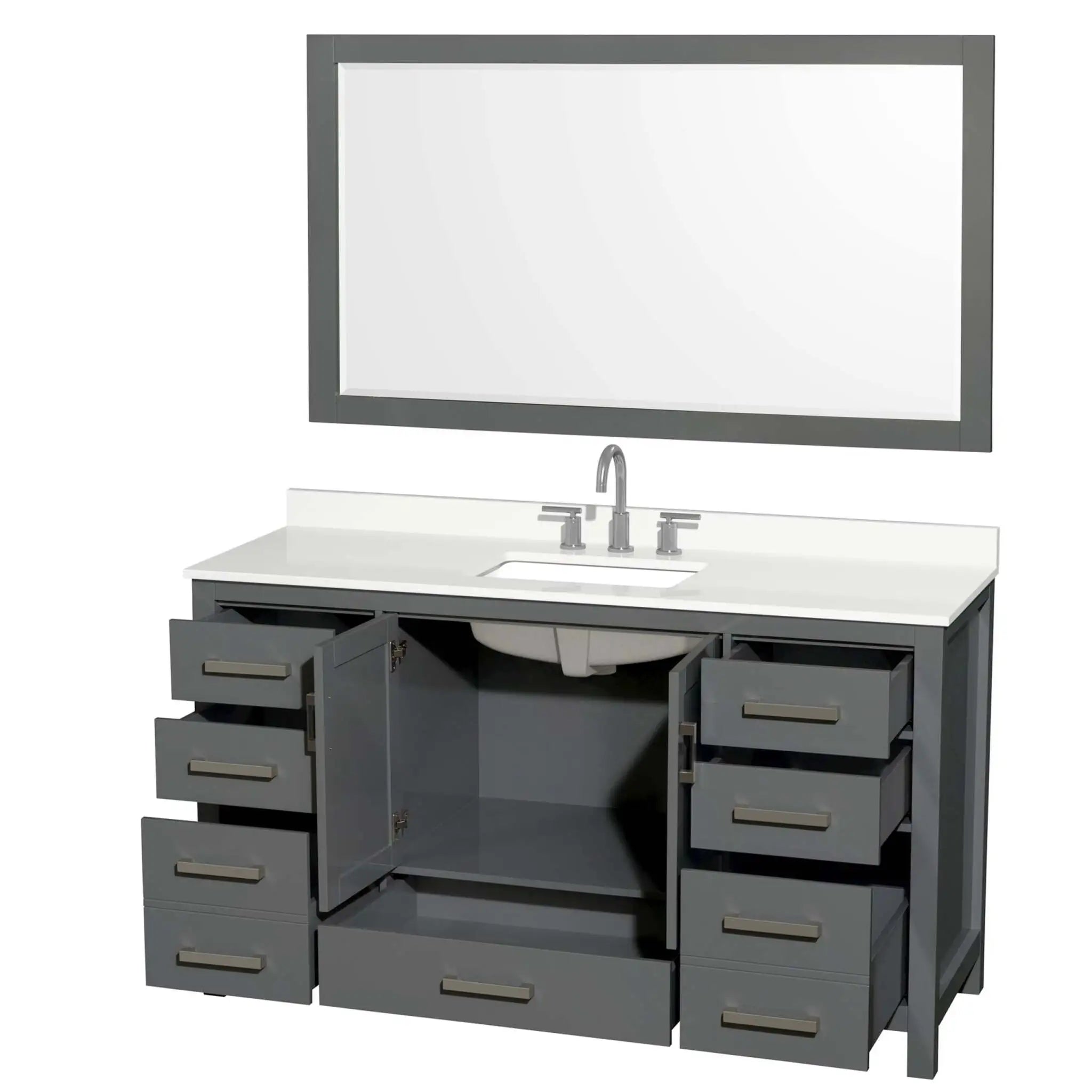 60" Sheffield Single Bathroom Vanity in Dark Gray with Brushed Chrome Trim & 58" Mirror by Wyndham