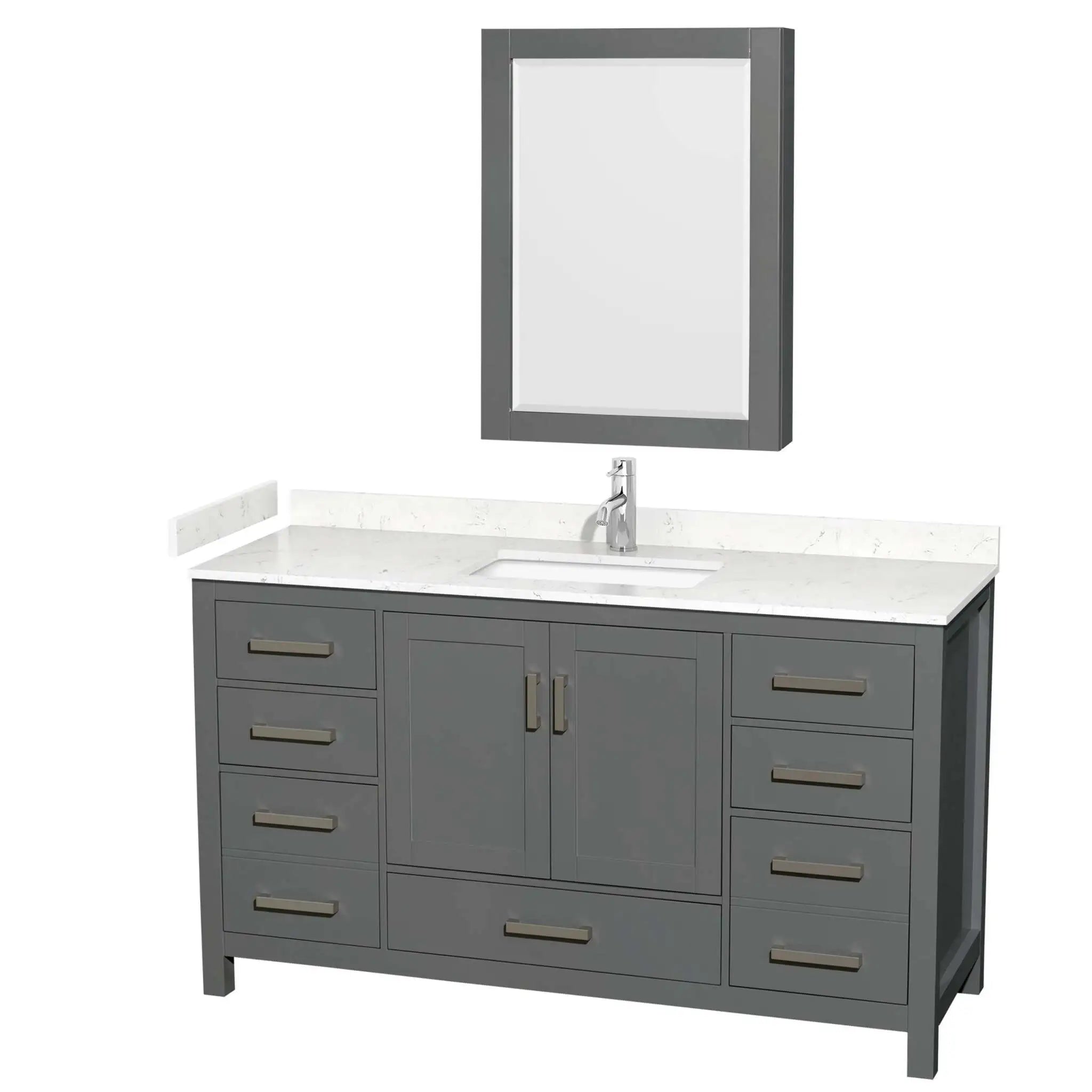 60" Sheffield Single Bathroom Vanity in Dark Gray with Brushed Chrome Trim & Medicine Cabinet by Wyndham