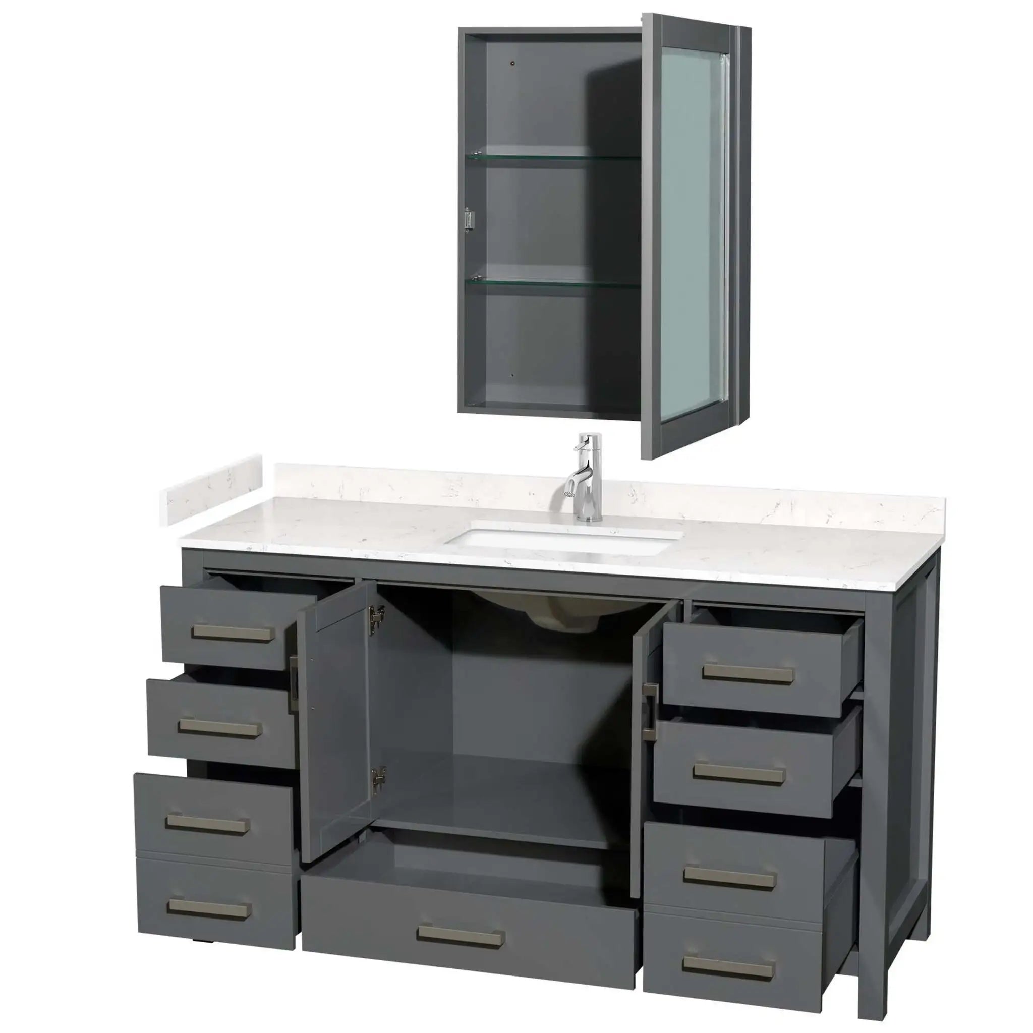60" Sheffield Single Bathroom Vanity in Dark Gray with Brushed Chrome Trim & Medicine Cabinet by Wyndham