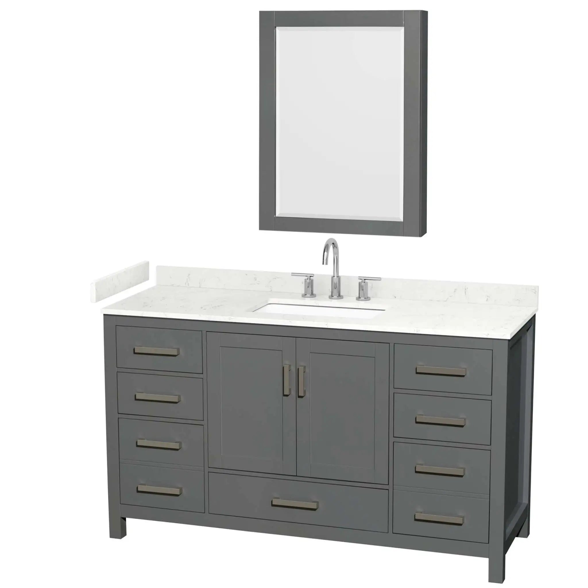 60" Sheffield Single Bathroom Vanity in Dark Gray with Brushed Chrome Trim & Medicine Cabinet by Wyndham