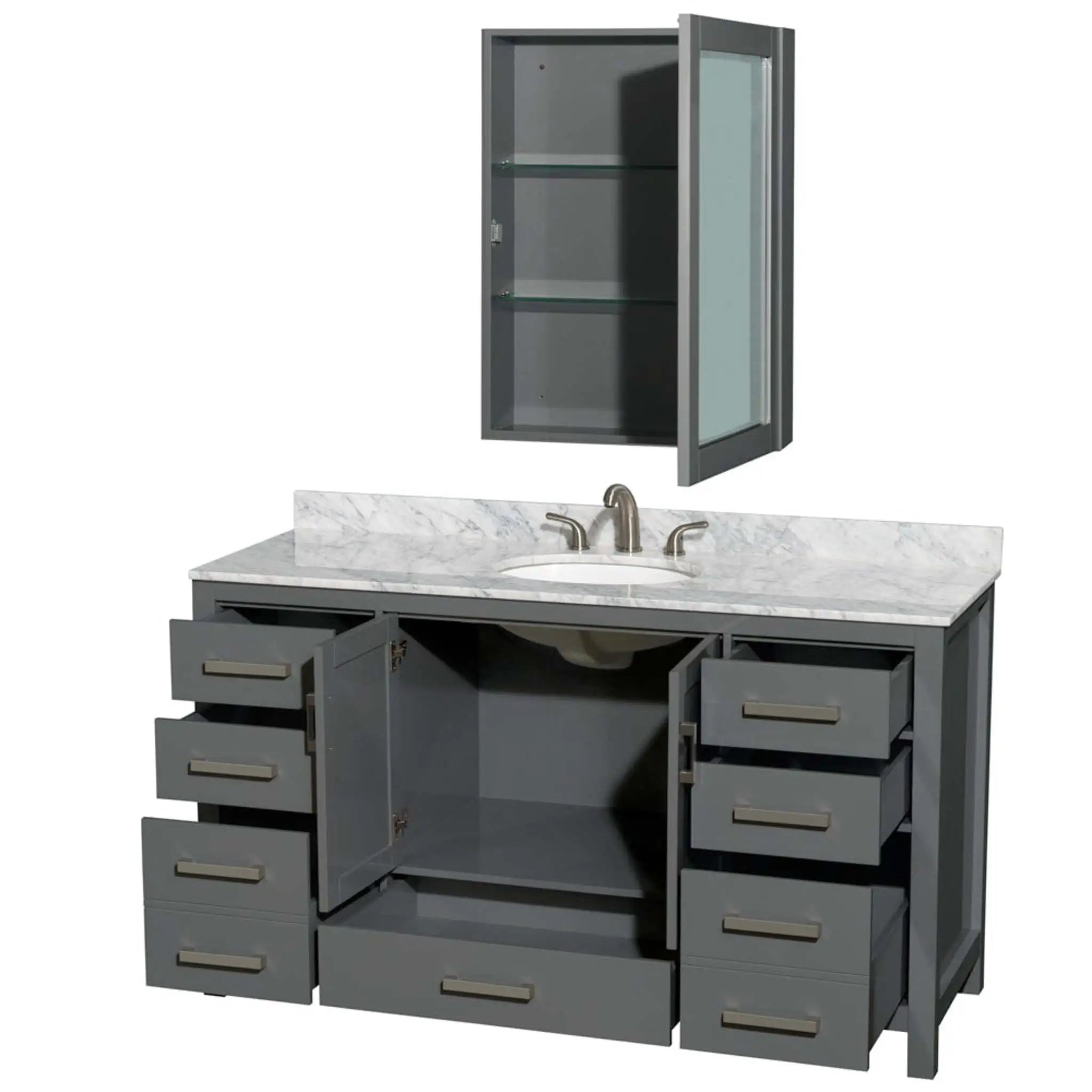 60" Sheffield Single Bathroom Vanity in Dark Gray with Brushed Chrome Trim & Medicine Cabinet by Wyndham