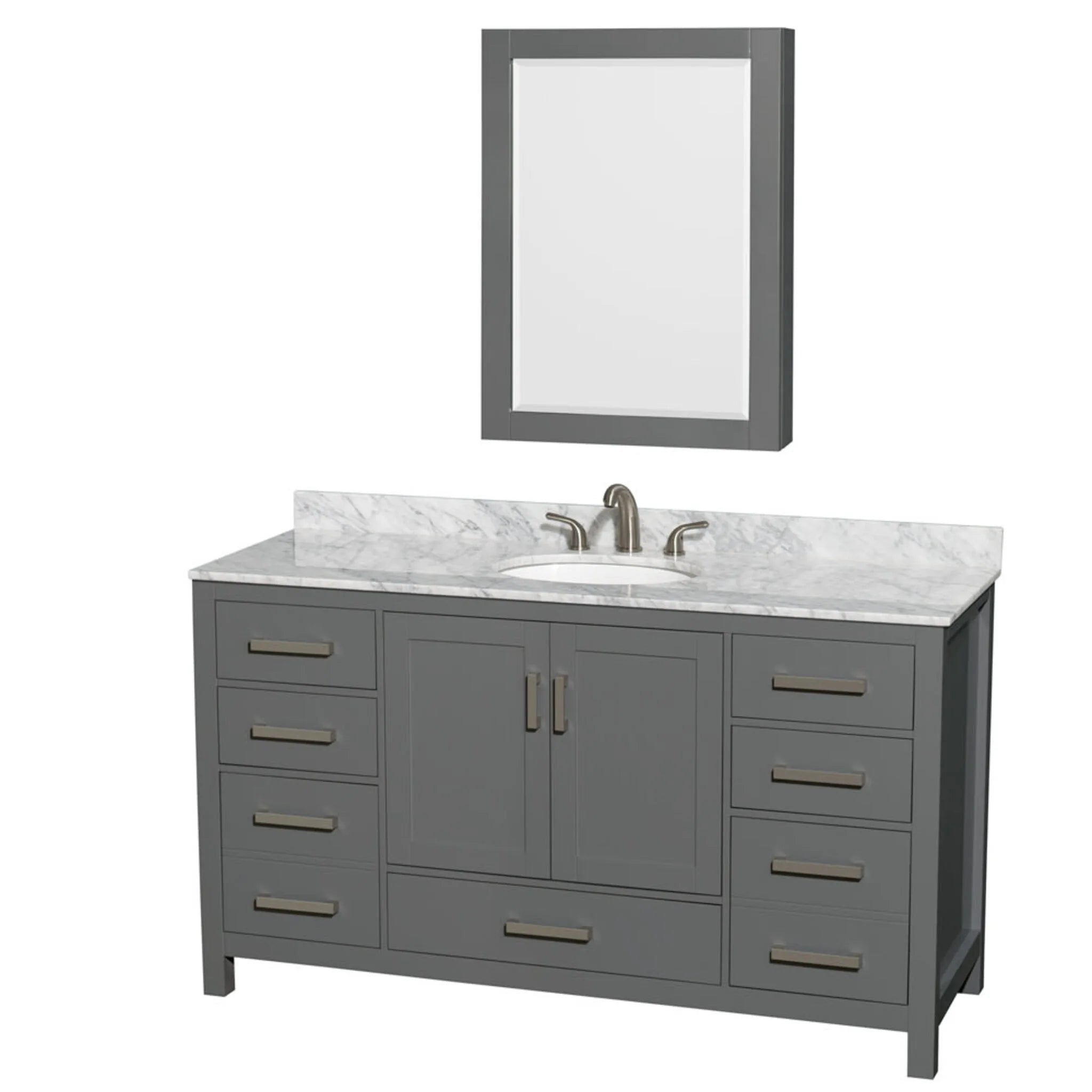 60" Sheffield Single Bathroom Vanity in Dark Gray with Brushed Chrome Trim & Medicine Cabinet by Wyndham