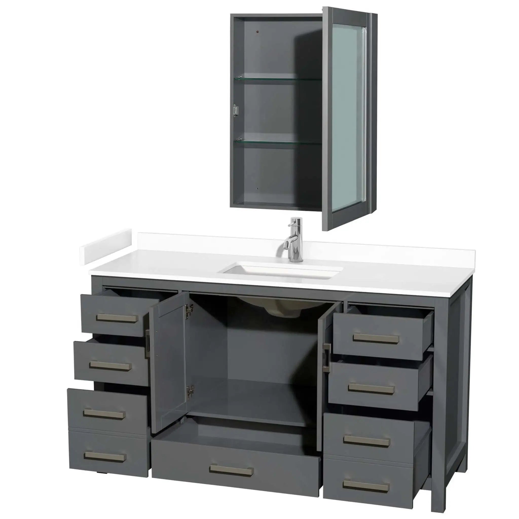 60" Sheffield Single Bathroom Vanity in Dark Gray with Brushed Chrome Trim & Medicine Cabinet by Wyndham