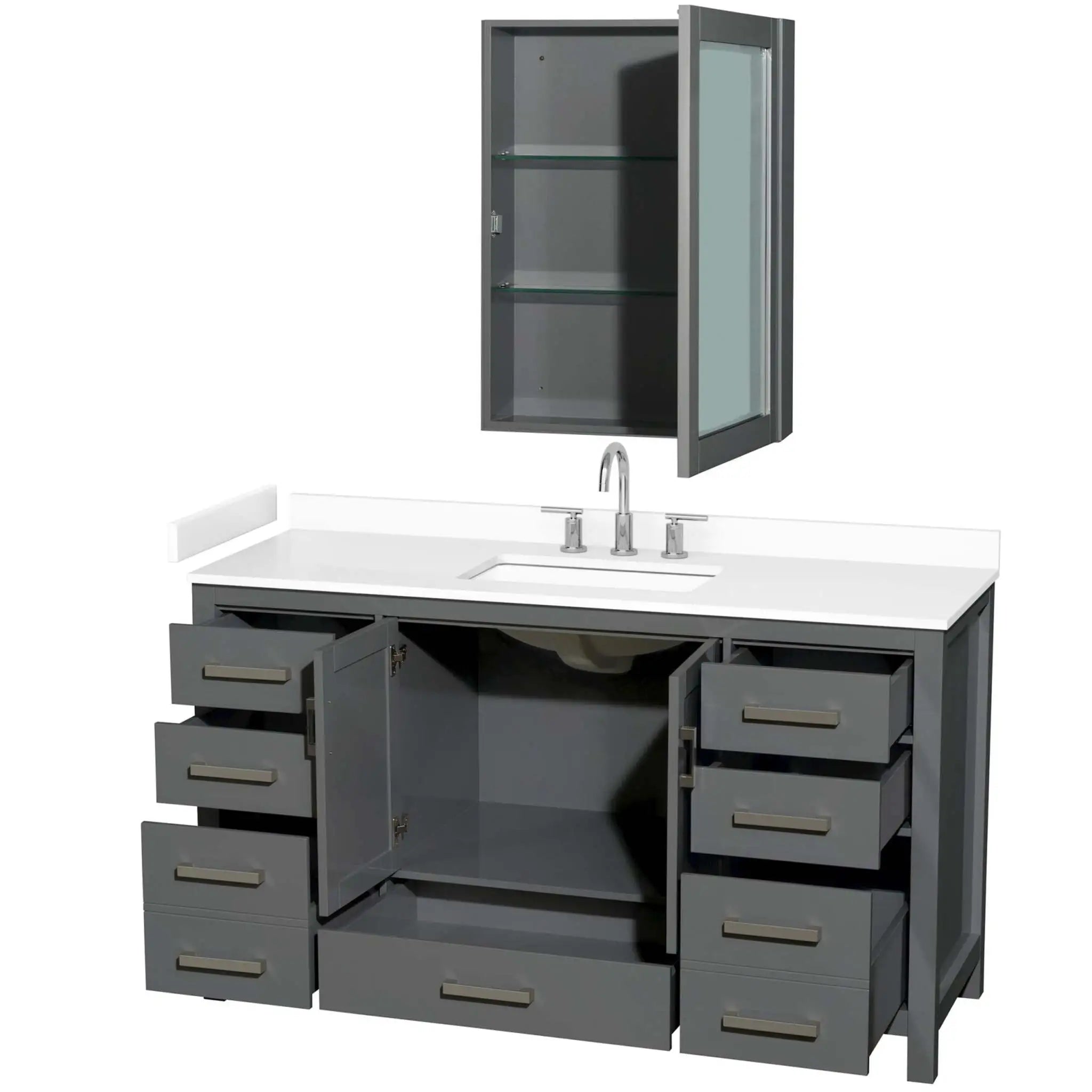 60" Sheffield Single Bathroom Vanity in Dark Gray with Brushed Chrome Trim & Medicine Cabinet by Wyndham