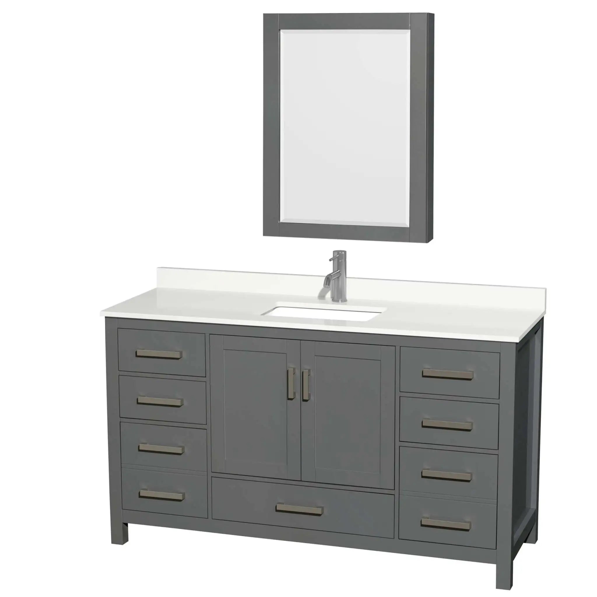 60" Sheffield Single Bathroom Vanity in Dark Gray with Brushed Chrome Trim & Medicine Cabinet by Wyndham