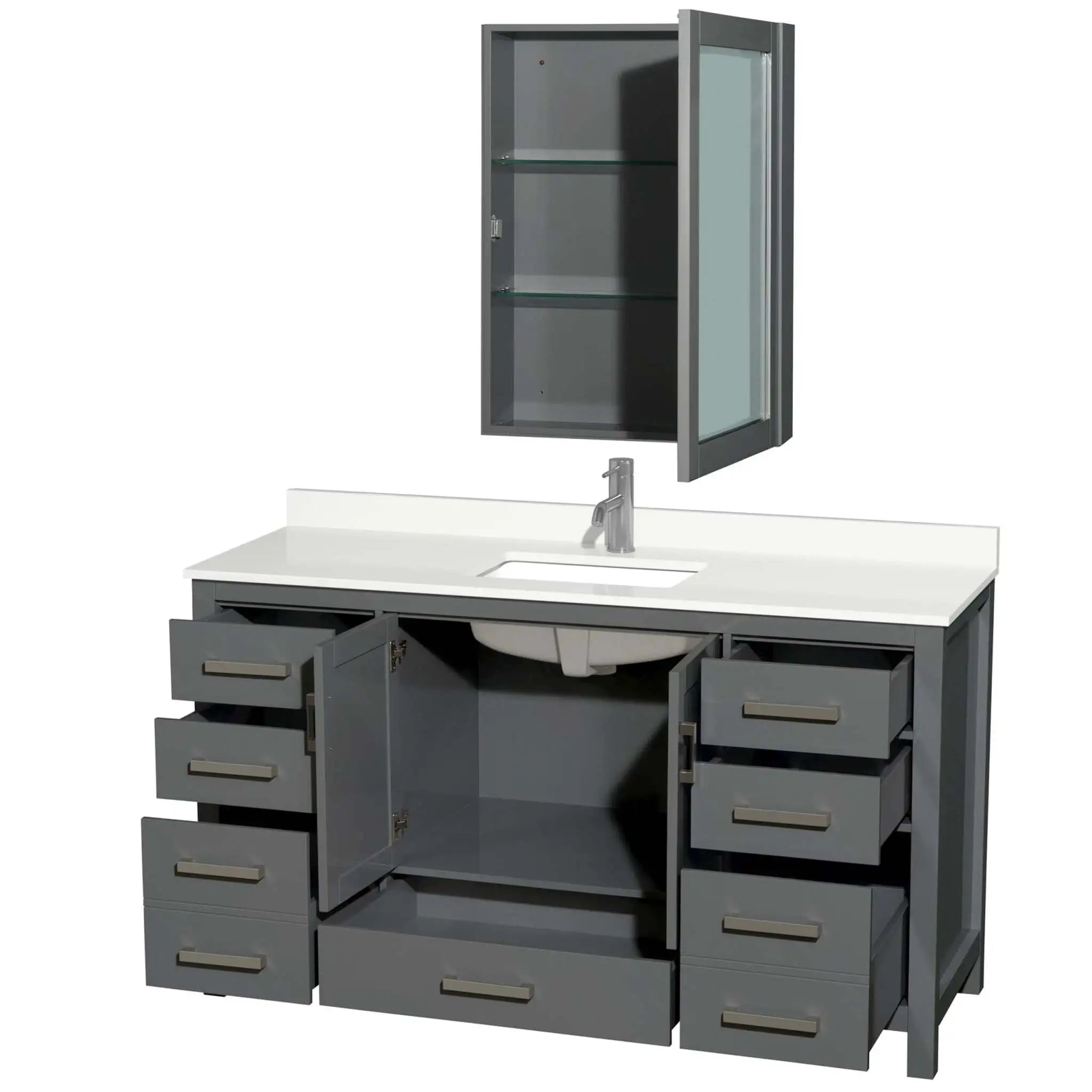 60" Sheffield Single Bathroom Vanity in Dark Gray with Brushed Chrome Trim & Medicine Cabinet by Wyndham