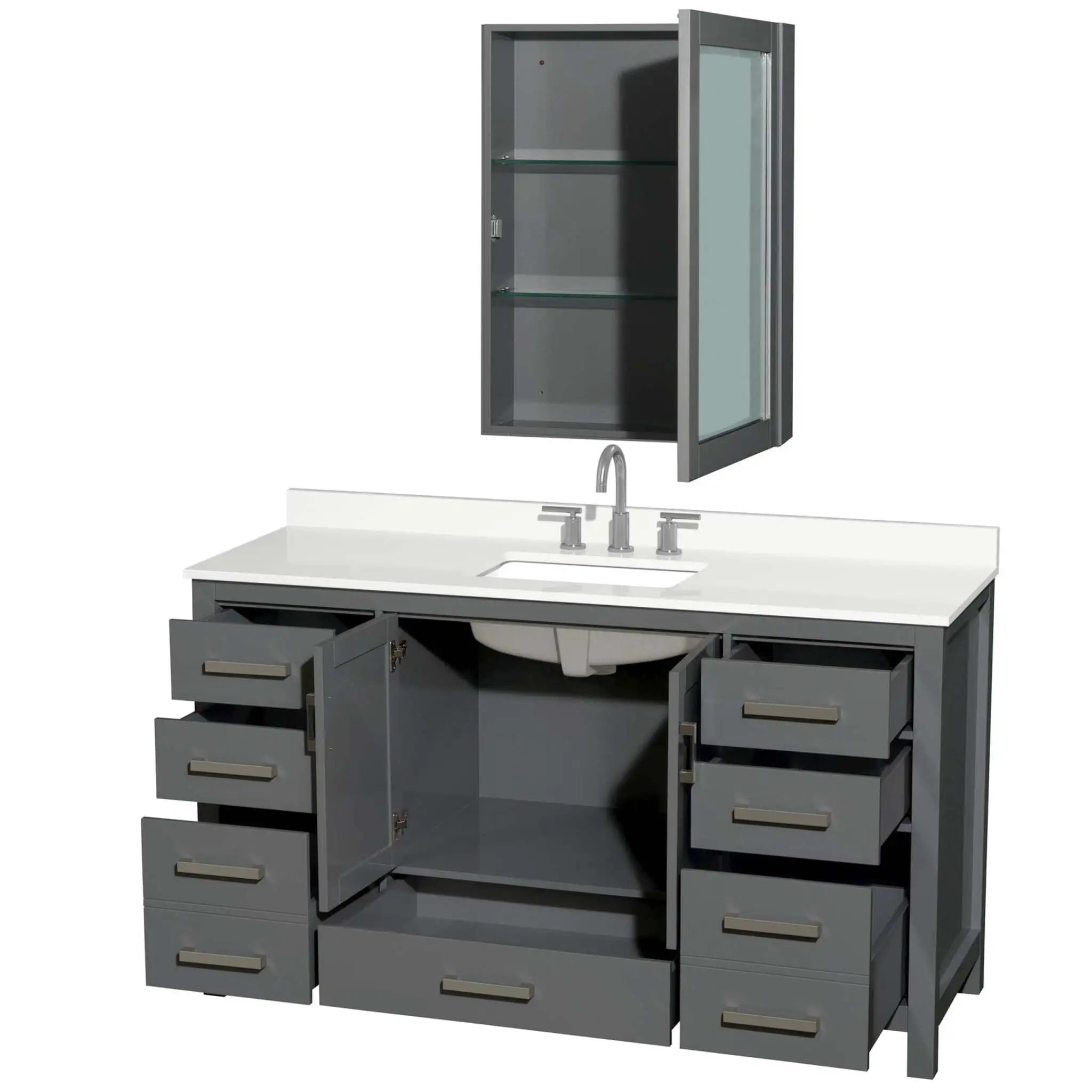 60" Sheffield Single Bathroom Vanity in Dark Gray with Brushed Chrome Trim & Medicine Cabinet by Wyndham