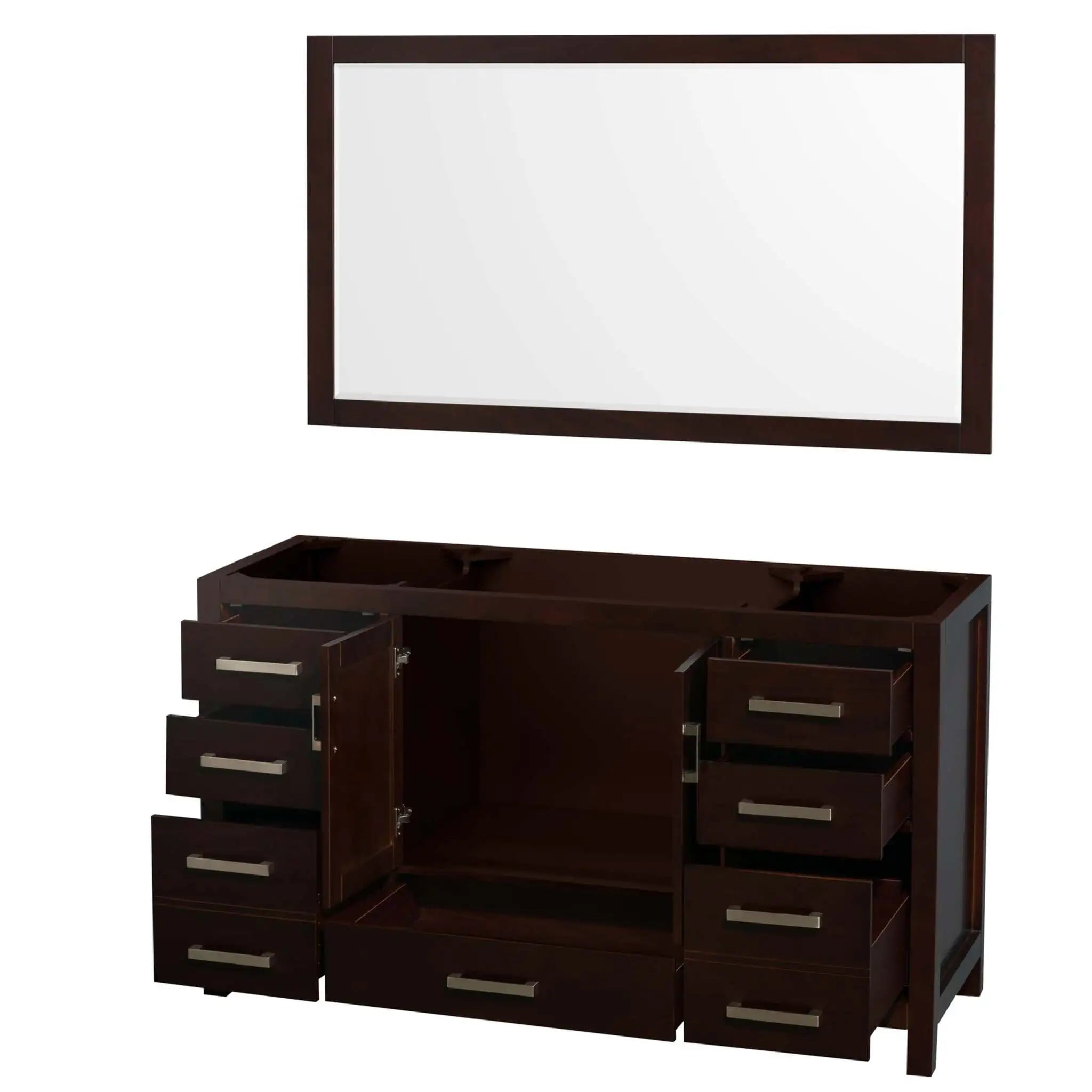 60" Sheffield Single Bathroom Vanity in Espresso with Brushed Chrome Trim & 58" Mirror by Wyndham