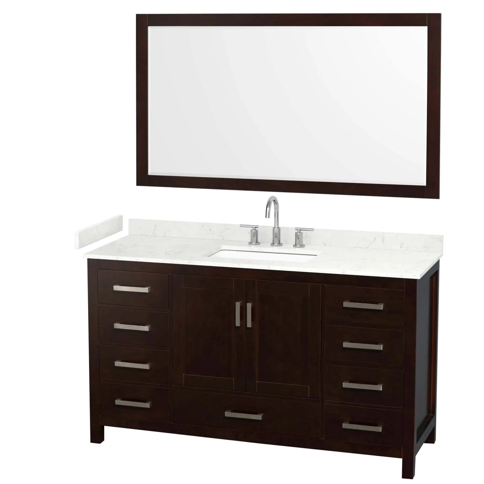 60" Sheffield Single Bathroom Vanity in Espresso with Brushed Chrome Trim & 58" Mirror by Wyndham