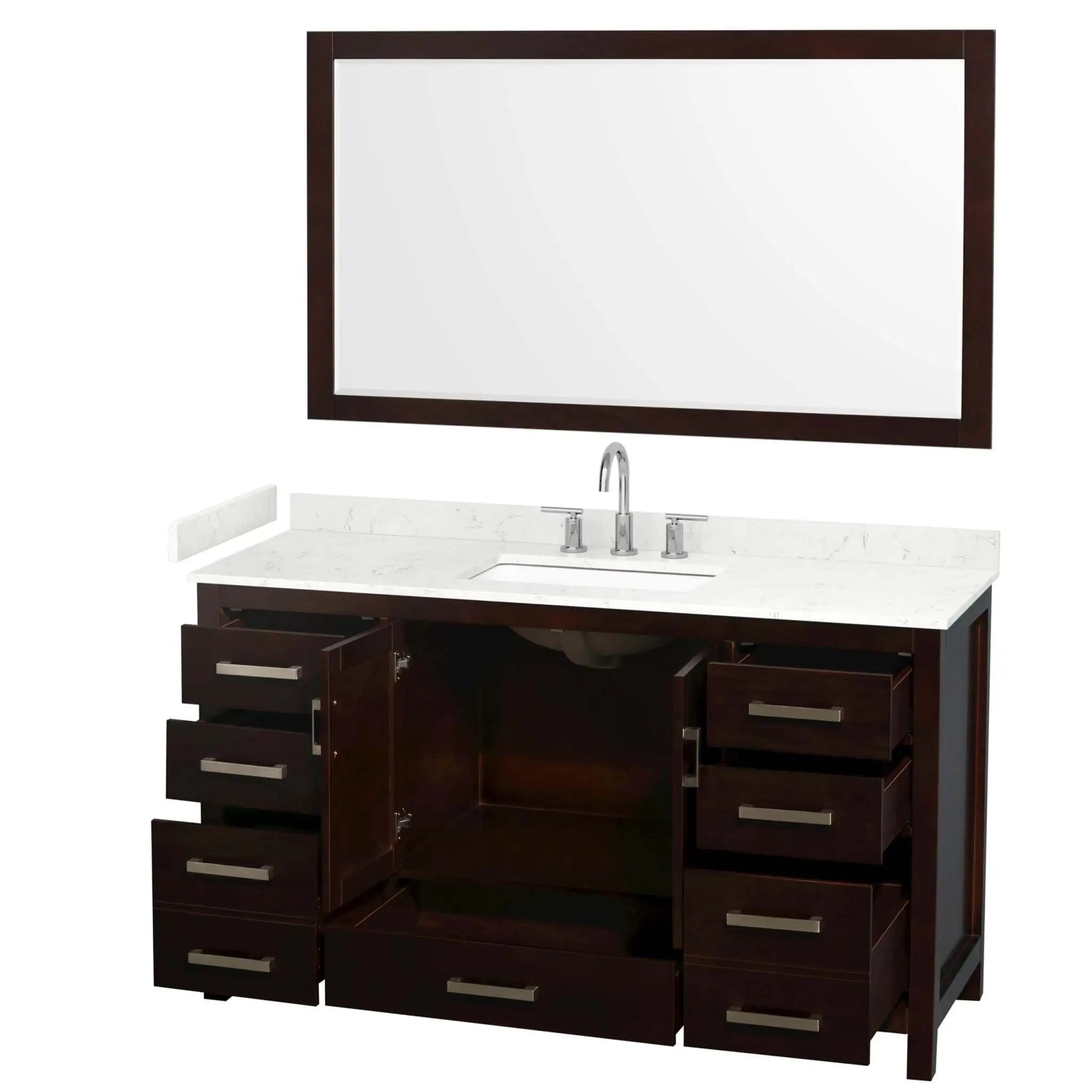 60" Sheffield Single Bathroom Vanity in Espresso with Brushed Chrome Trim & 58" Mirror by Wyndham