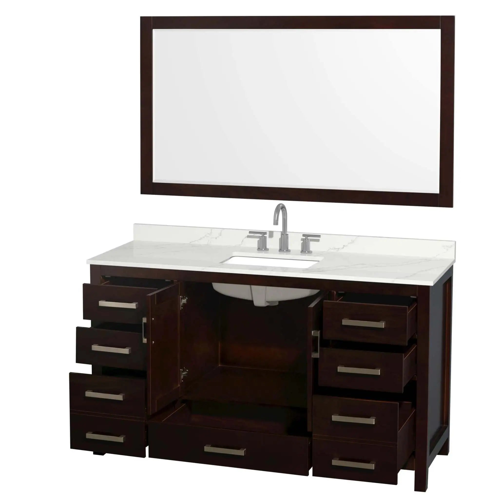 60" Sheffield Single Bathroom Vanity in Espresso with Brushed Chrome Trim & 58" Mirror by Wyndham