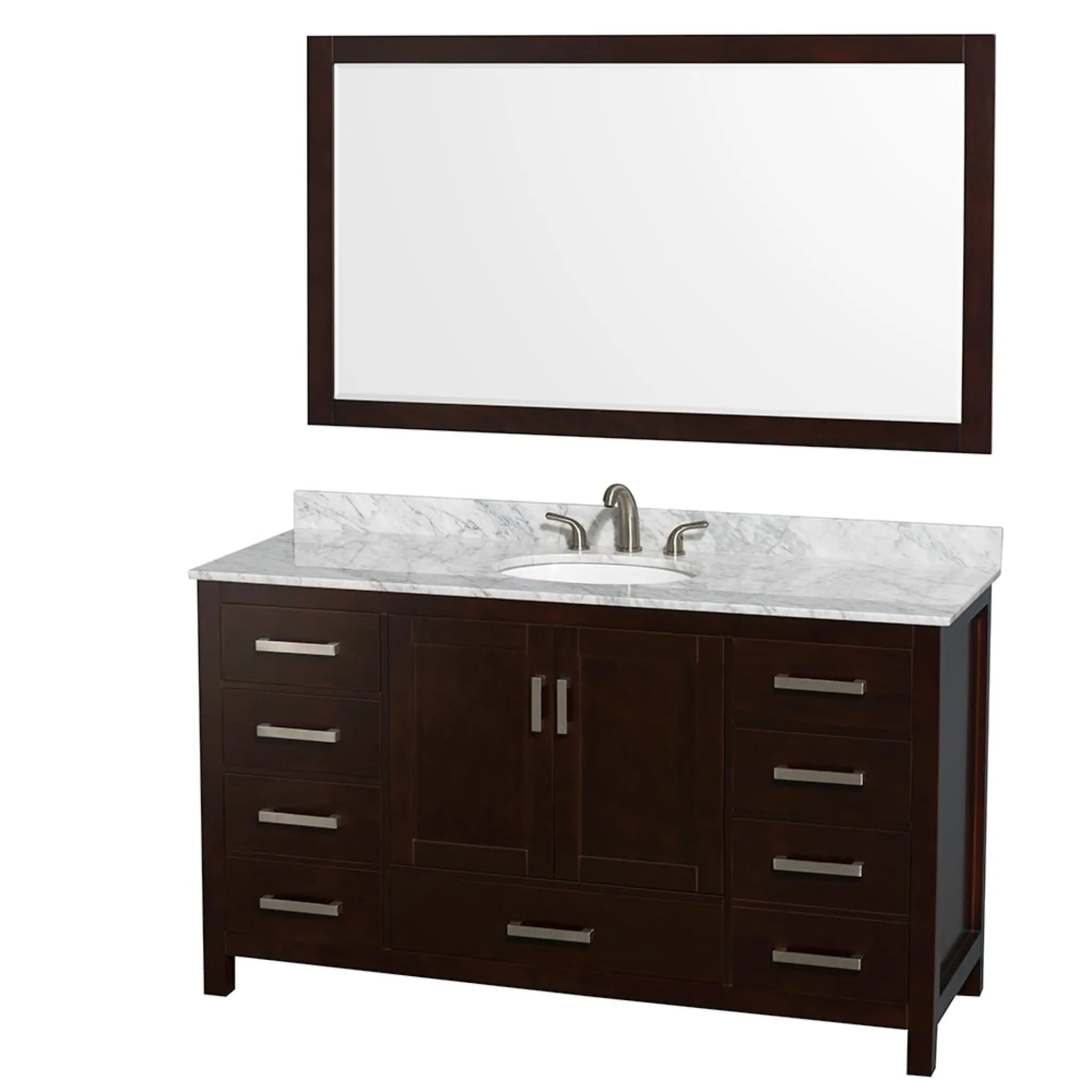 60" Sheffield Single Bathroom Vanity in Espresso with Brushed Chrome Trim & 58" Mirror by Wyndham