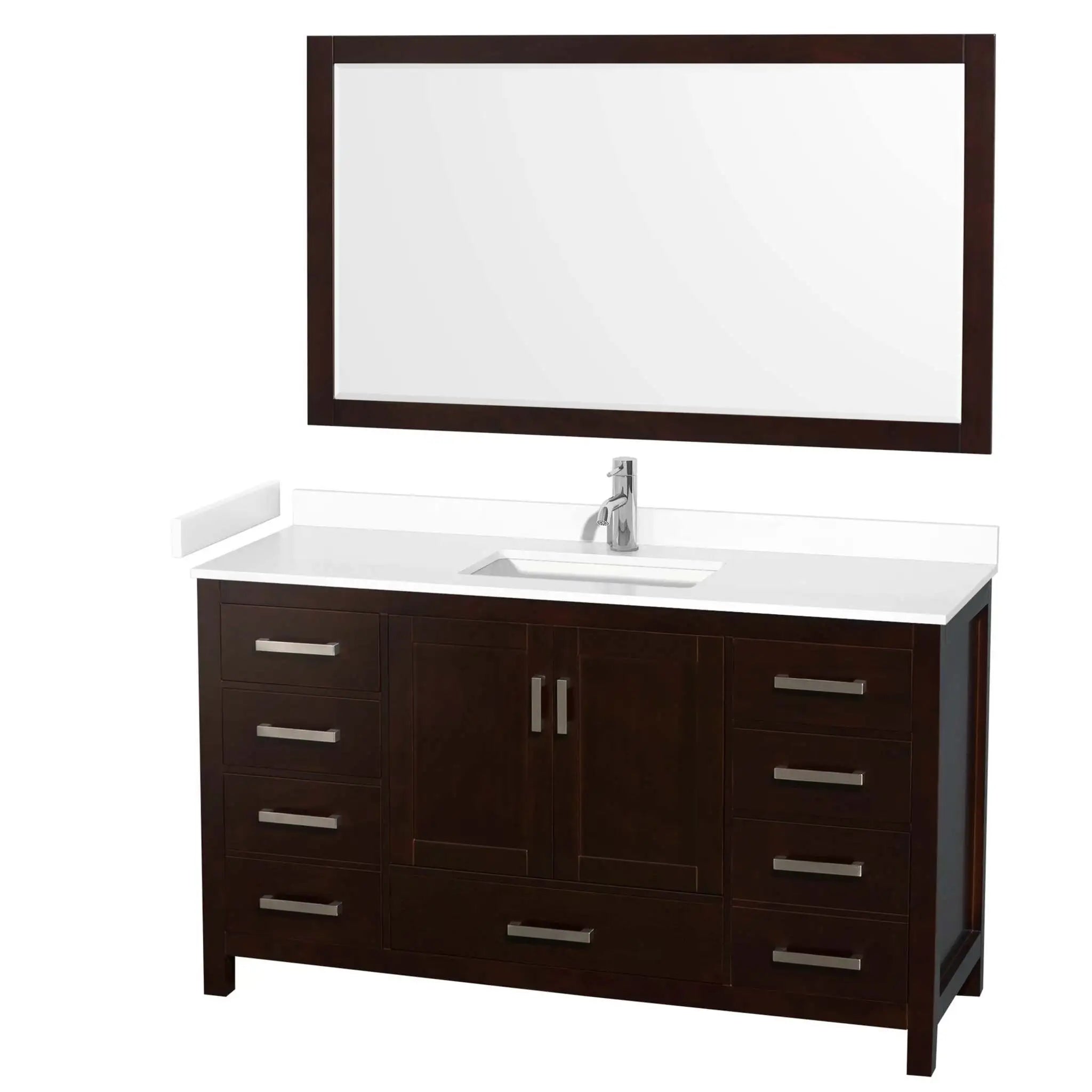 60" Sheffield Single Bathroom Vanity in Espresso with Brushed Chrome Trim & 58" Mirror by Wyndham