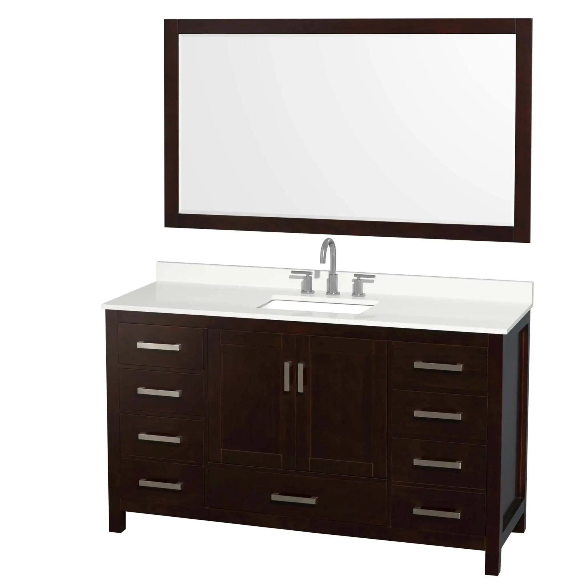 60" Sheffield Single Bathroom Vanity in Espresso with Brushed Chrome Trim & 58" Mirror by Wyndham