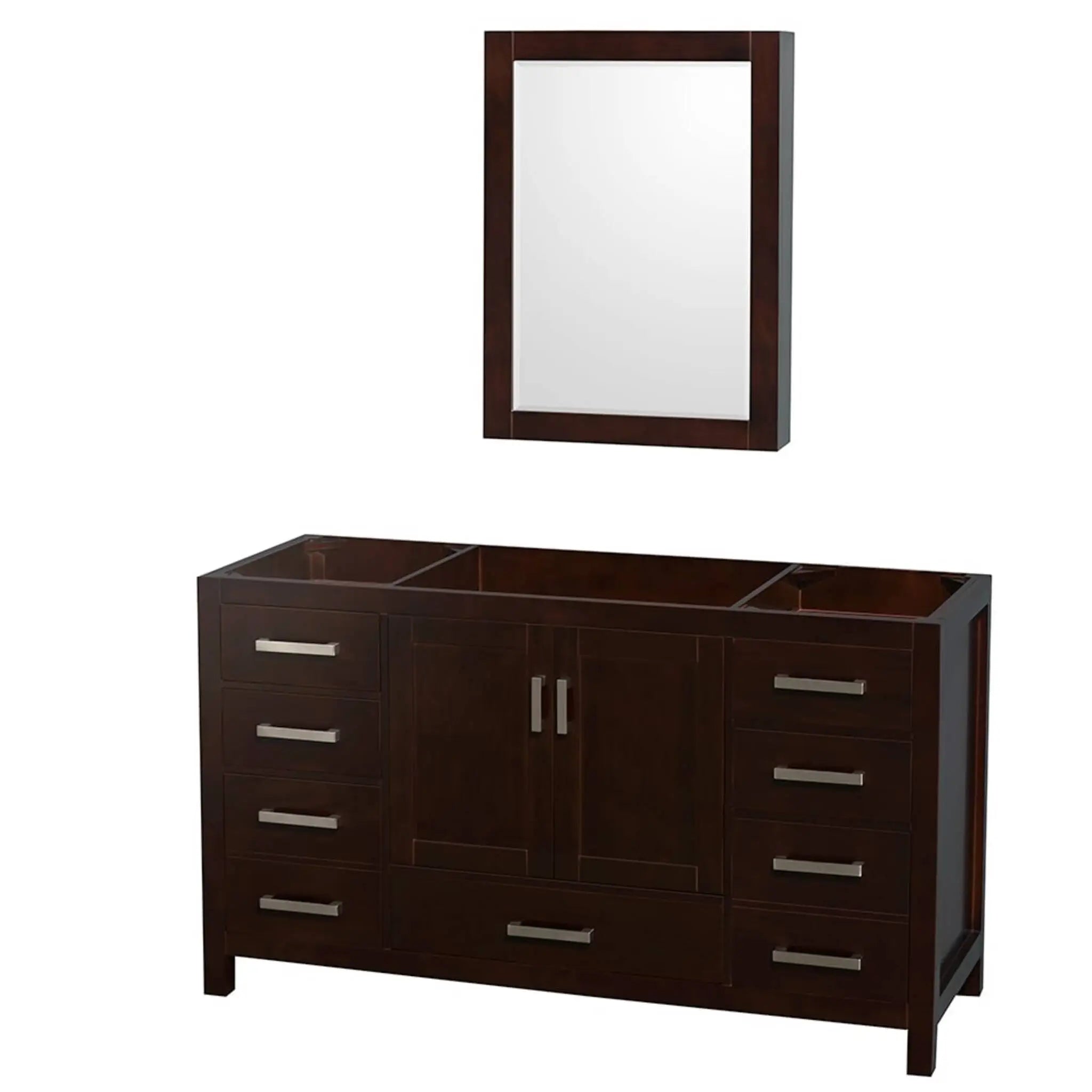 60" Sheffield Single Bathroom Vanity in Espresso with Brushed Chrome Trim & Medicine Cabinet by Wyndham