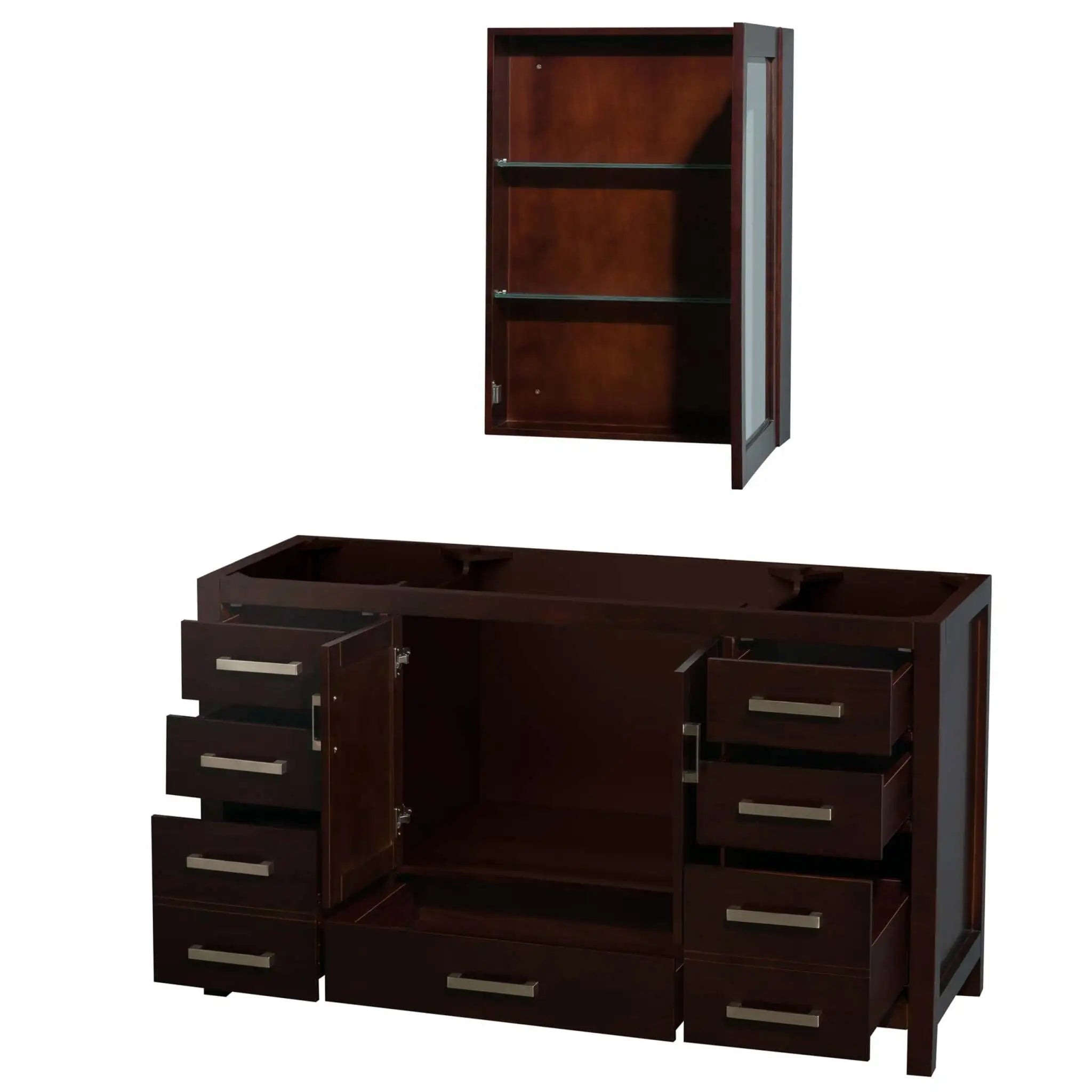 60" Sheffield Single Bathroom Vanity in Espresso with Brushed Chrome Trim & Medicine Cabinet by Wyndham