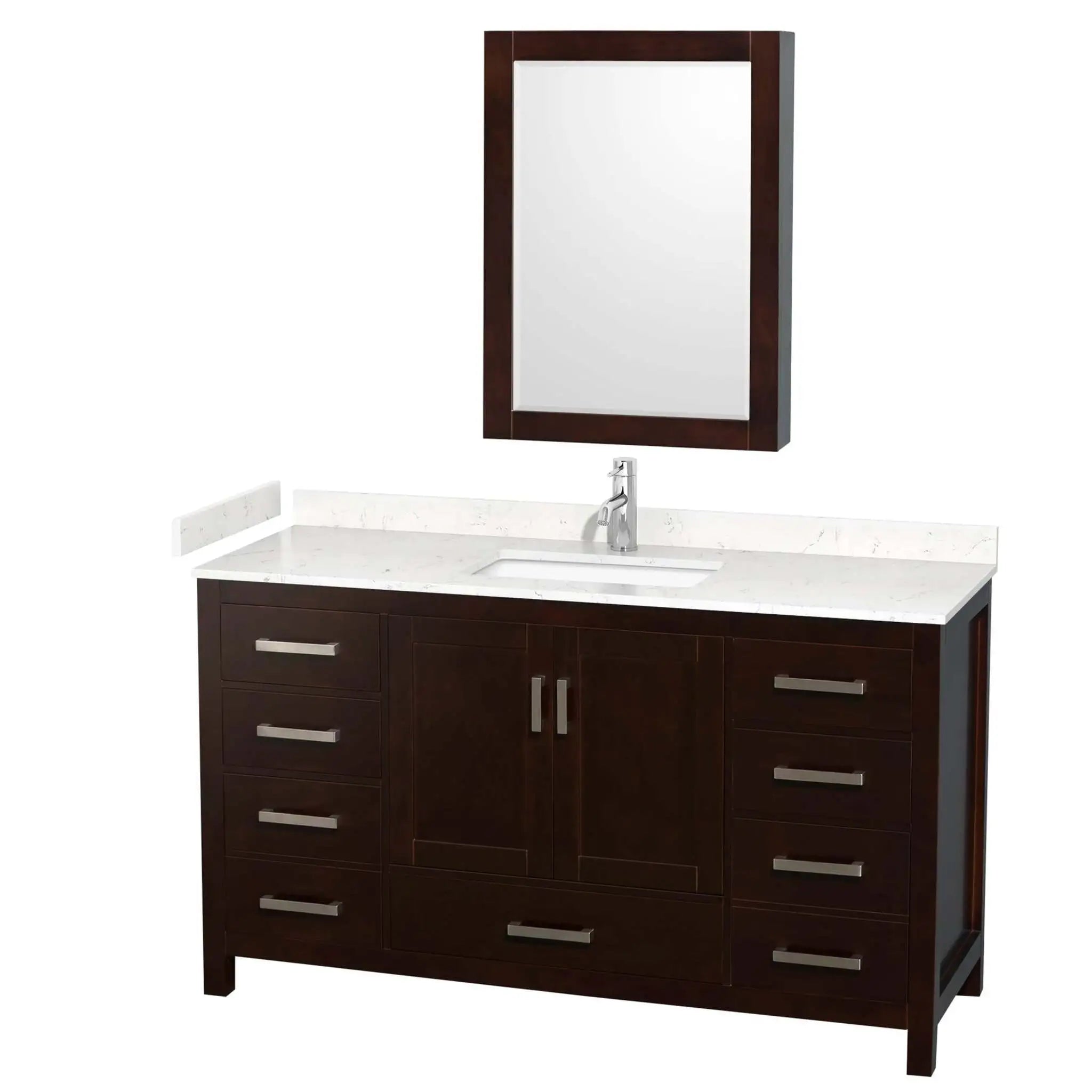 60" Sheffield Single Bathroom Vanity in Espresso with Brushed Chrome Trim & Medicine Cabinet by Wyndham
