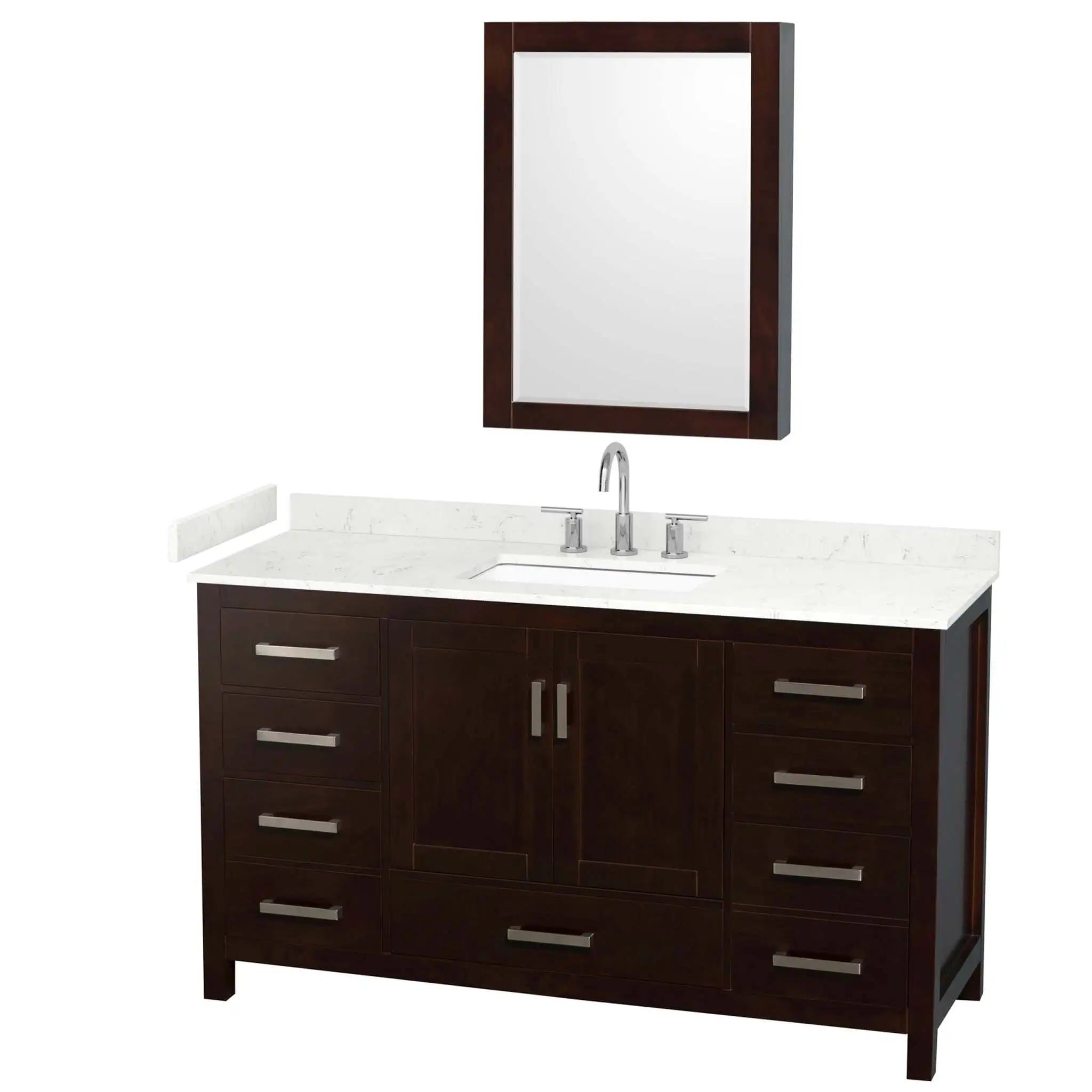 60" Sheffield Single Bathroom Vanity in Espresso with Brushed Chrome Trim & Medicine Cabinet by Wyndham
