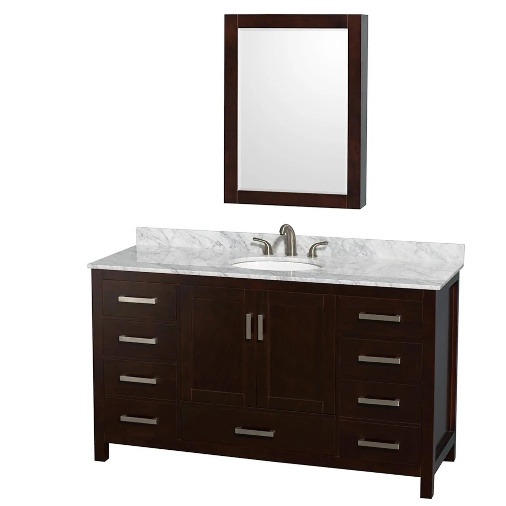 60" Sheffield Single Bathroom Vanity in Espresso with Brushed Chrome Trim & Medicine Cabinet by Wyndham