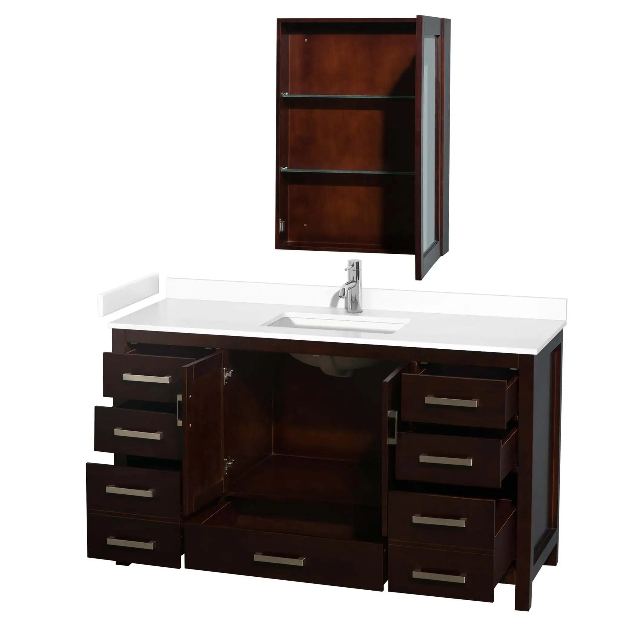 60" Sheffield Single Bathroom Vanity in Espresso with Brushed Chrome Trim & Medicine Cabinet by Wyndham