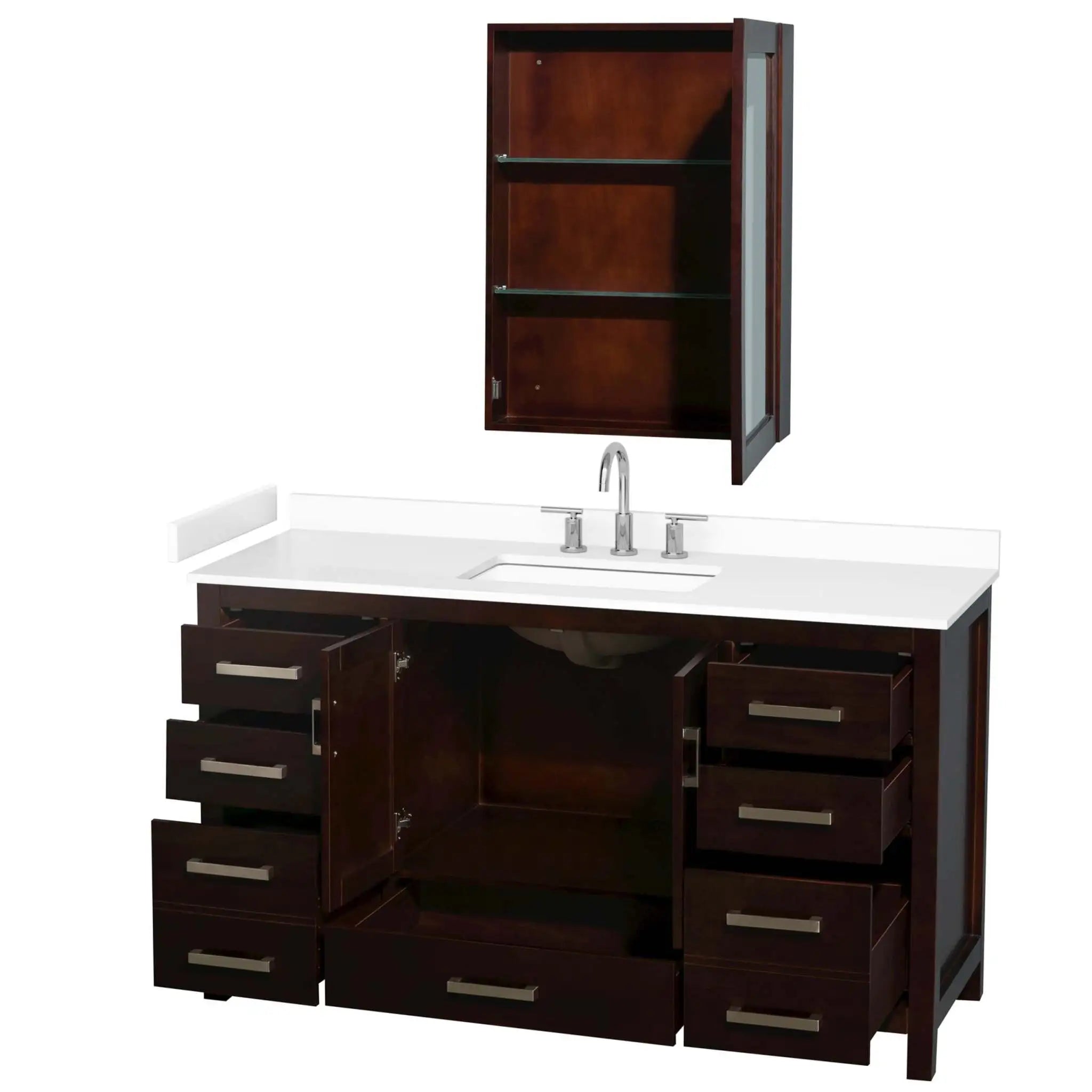 60" Sheffield Single Bathroom Vanity in Espresso with Brushed Chrome Trim & Medicine Cabinet by Wyndham