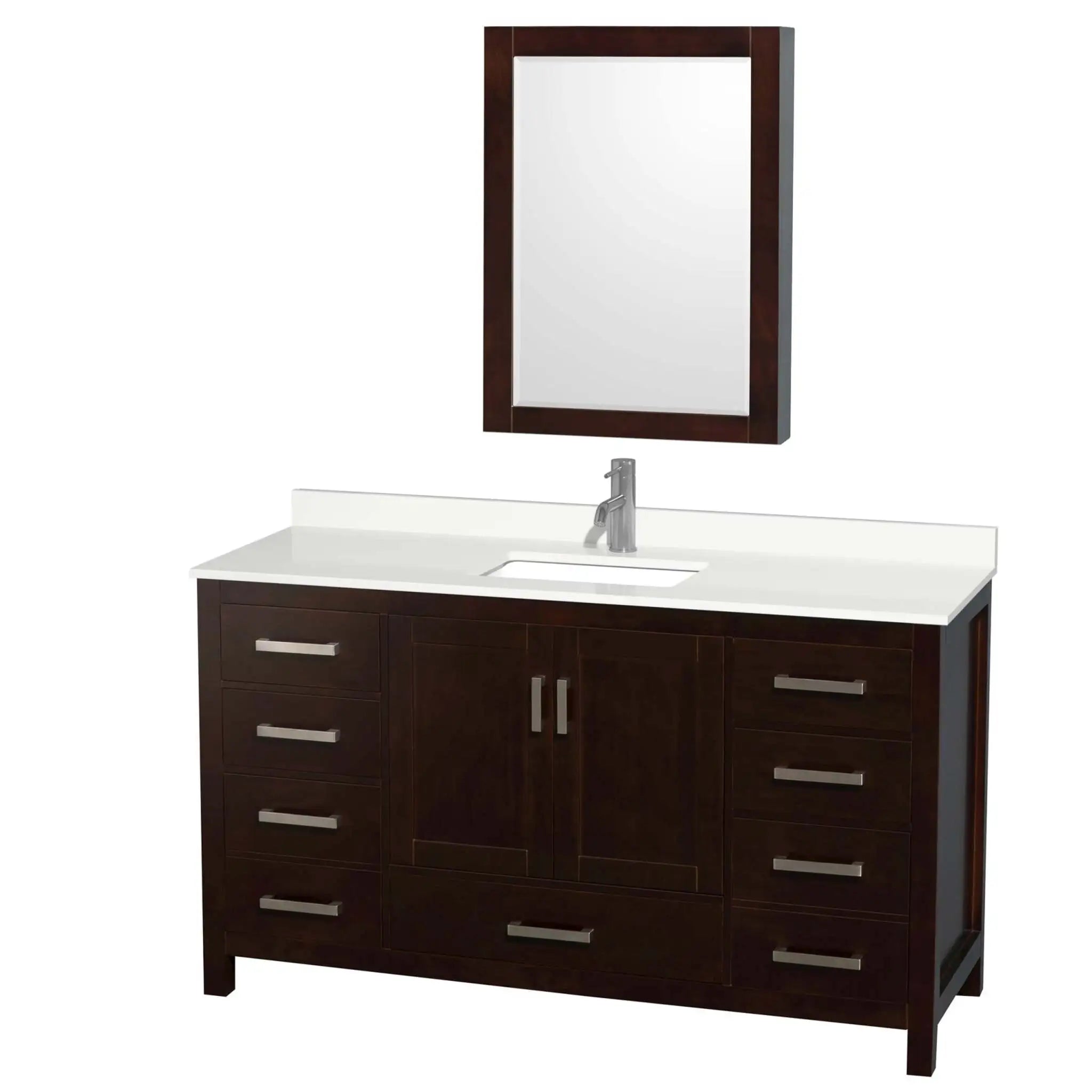 60" Sheffield Single Bathroom Vanity in Espresso with Brushed Chrome Trim & Medicine Cabinet by Wyndham