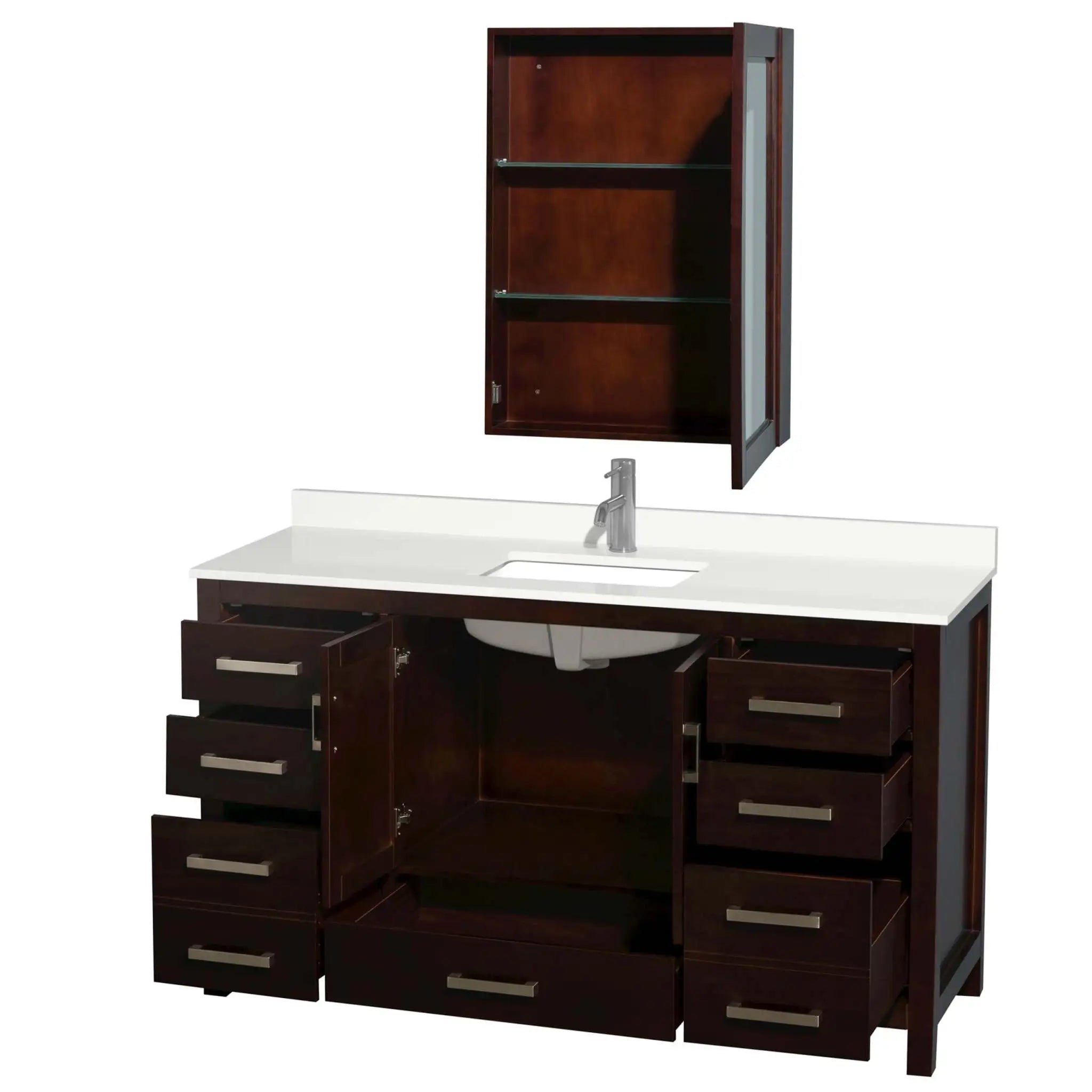 60" Sheffield Single Bathroom Vanity in Espresso with Brushed Chrome Trim & Medicine Cabinet by Wyndham