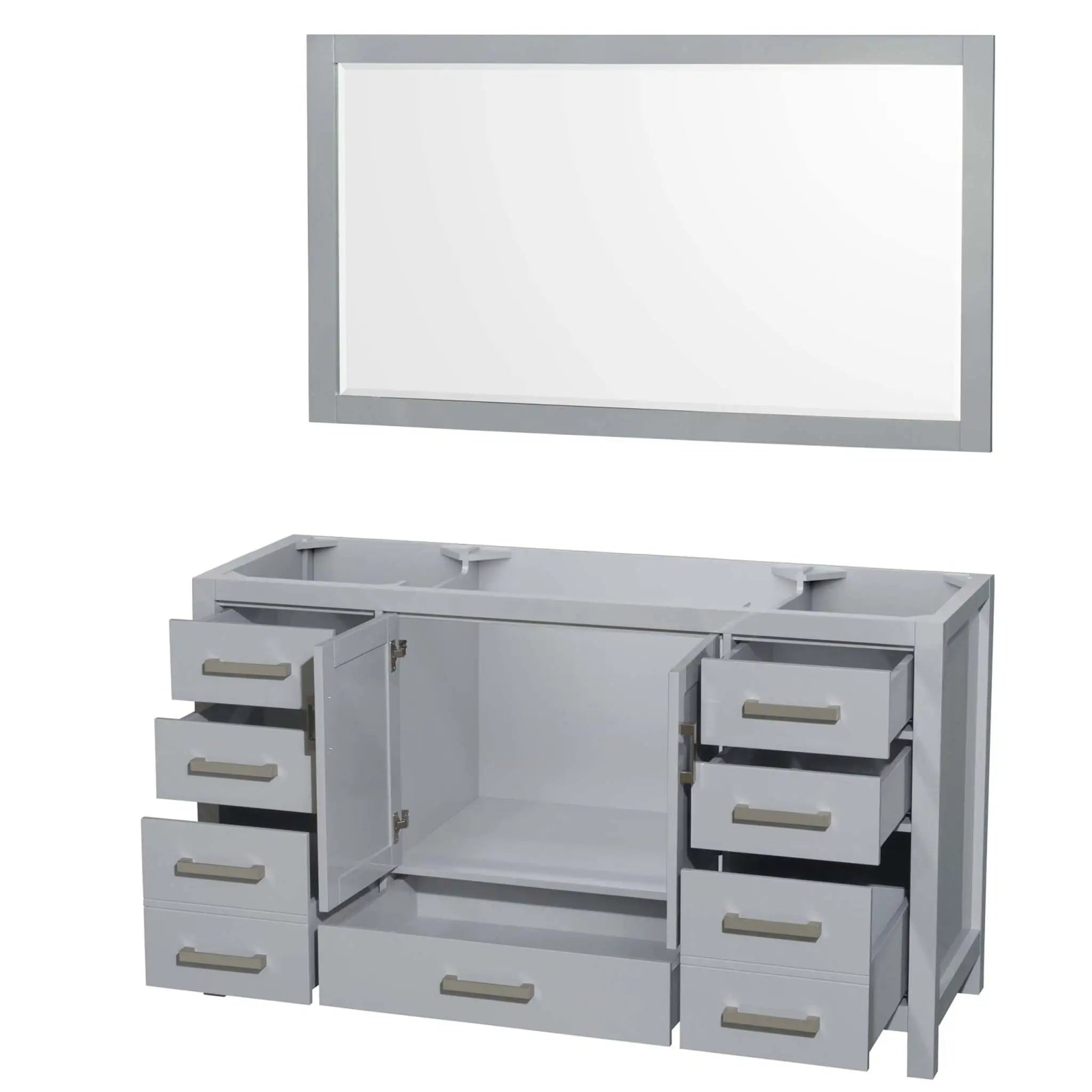 60" Sheffield Single Bathroom Vanity in Gray with Brushed Chrome Trim & 58" Mirror by Wyndham