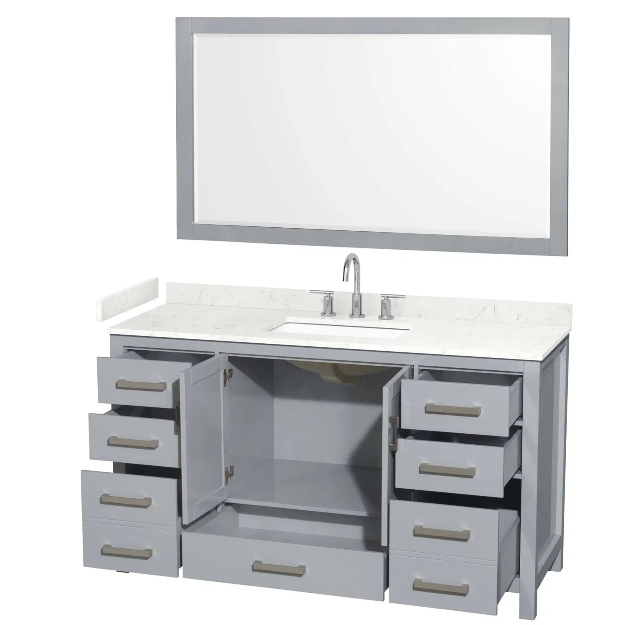 60" Sheffield Single Bathroom Vanity in Gray with Brushed Chrome Trim & 58" Mirror by Wyndham