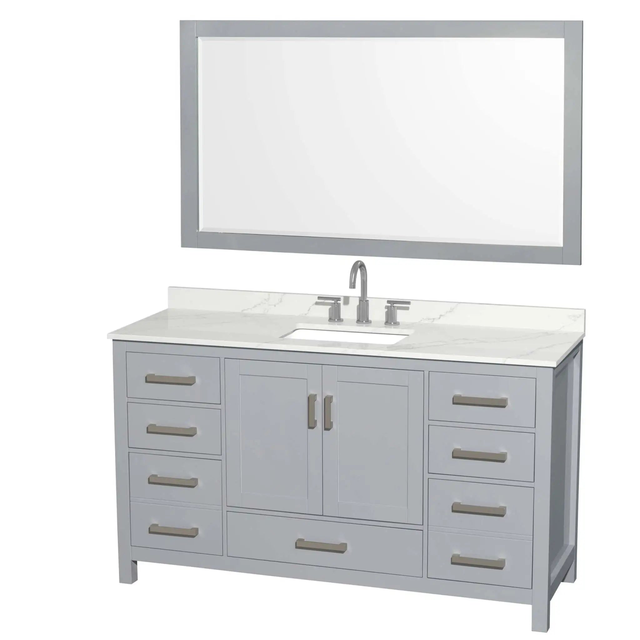 60" Sheffield Single Bathroom Vanity in Gray with Brushed Chrome Trim & 58" Mirror by Wyndham