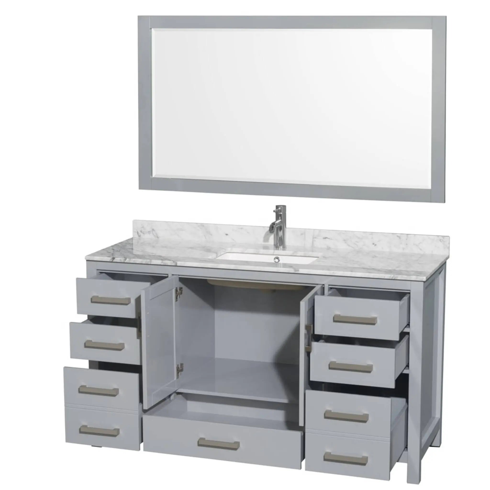 60" Sheffield Single Bathroom Vanity in Gray with Brushed Chrome Trim & 58" Mirror by Wyndham